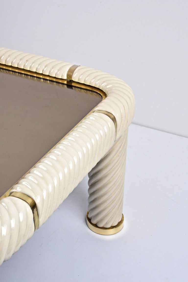 Tommaso Barbi Ceramic Brass and Mirrored Glass Italian Coffee Table, 1970s For Sale 6