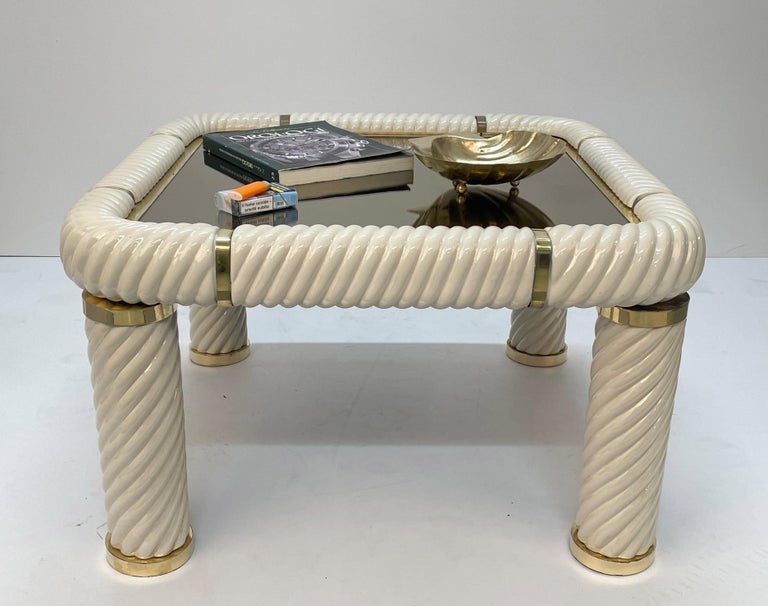 Tommaso Barbi Ceramic Brass and Mirrored Glass Italian Coffee Table, 1970s For Sale 13