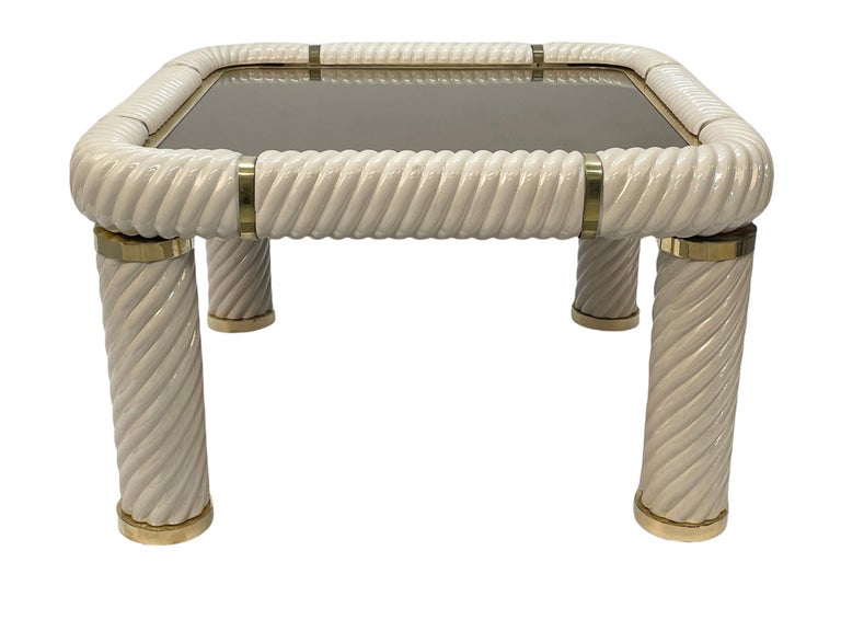 Tommaso Barbi Ceramic Brass and Mirrored Glass Italian Coffee Table, 1970s For Sale 2