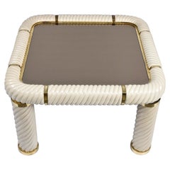 Tommaso Barbi Ceramic Brass and Mirrored Glass Italian Coffee Table, 1970s