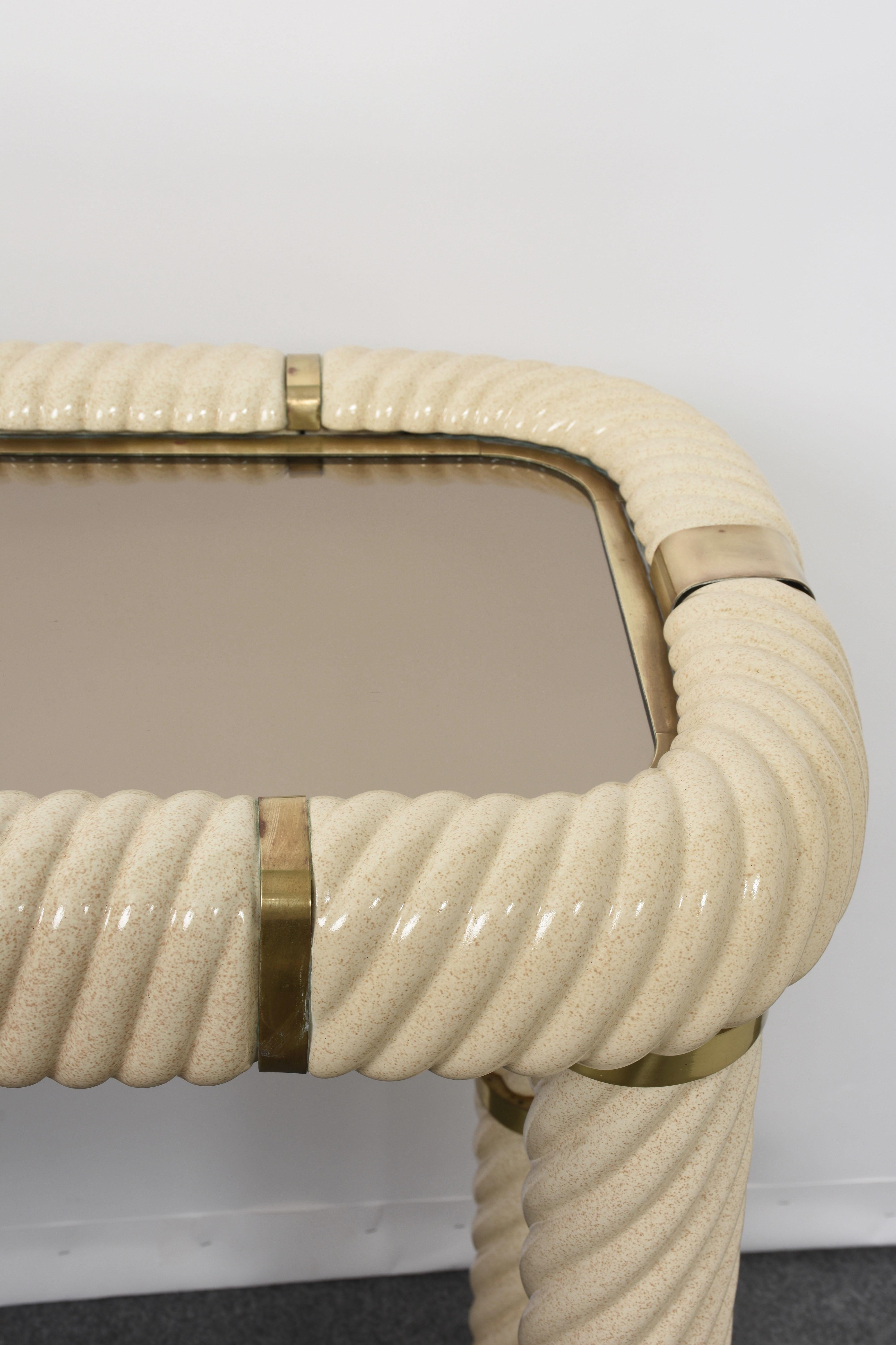 20th Century Tommaso Barbi Ceramic Brass and Mirrored Glass Italian Console Table, 1970s