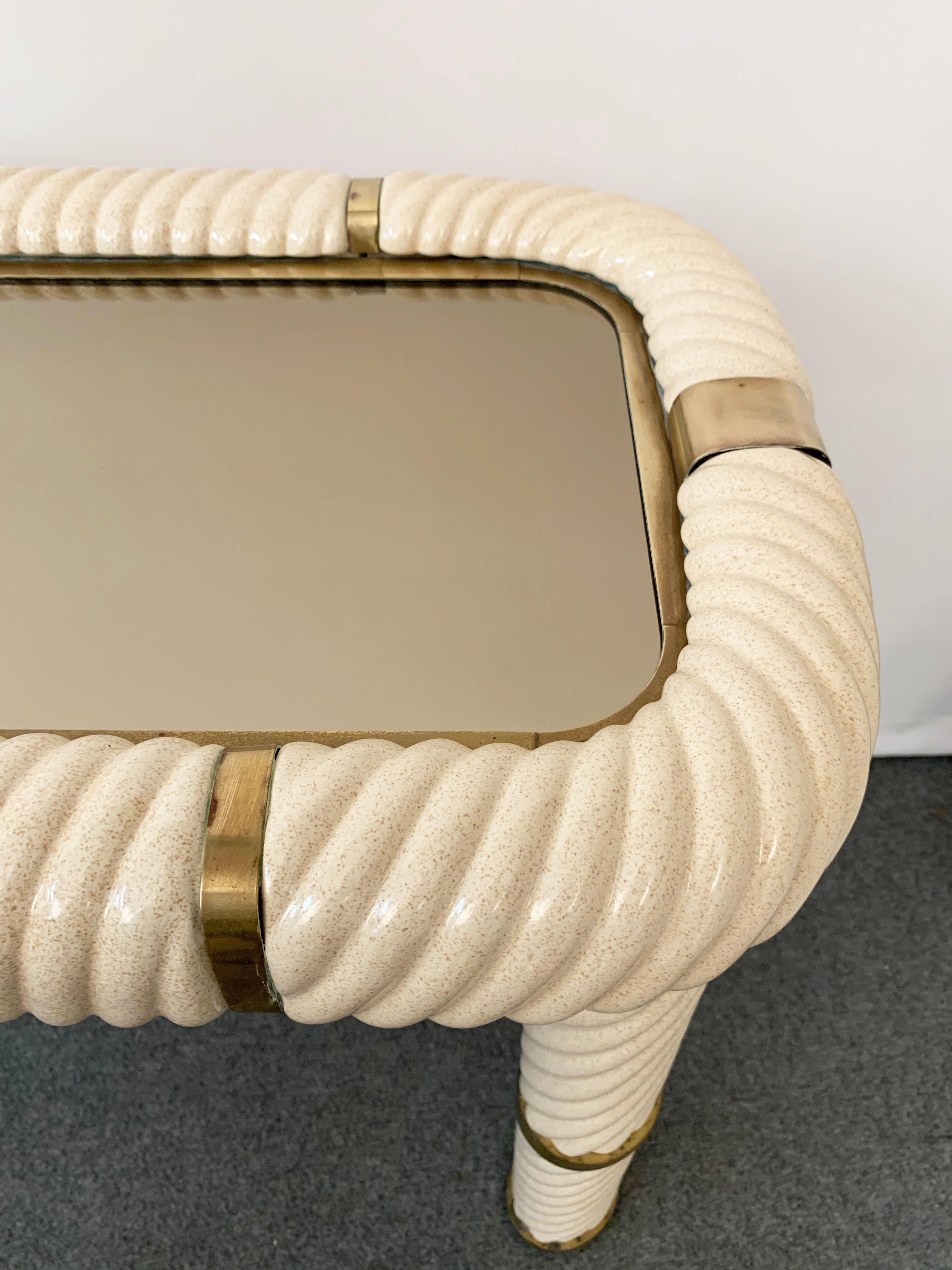 Tommaso Barbi Ceramic Brass and Mirrored Glass Italian Console Table, 1970s 1