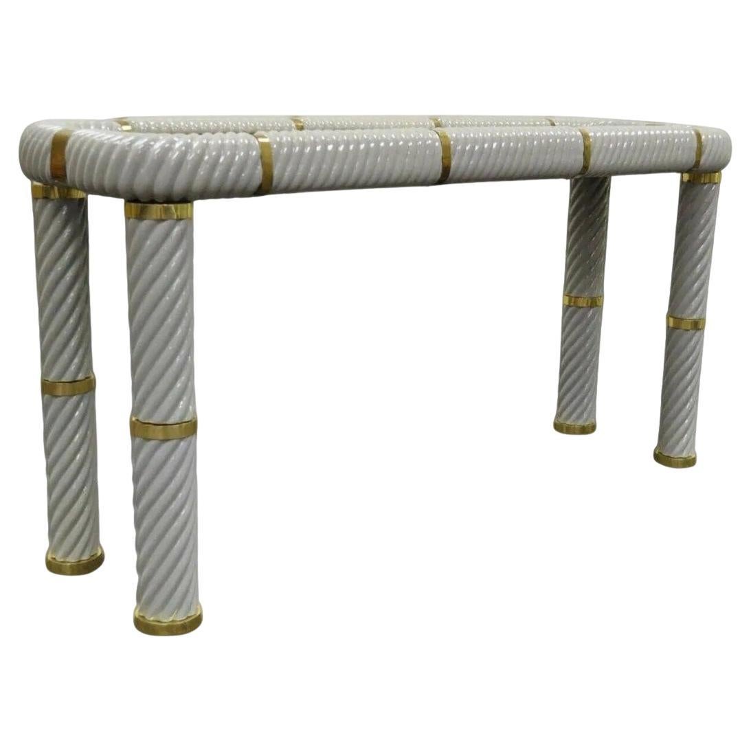Tommaso Barbi Ceramic & Brass Spiral Gray 60" Hollywood Regency Console Table