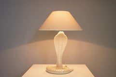 Tommaso Barbi Ceramic Cobra Table Lamp, Italy 1970s Snake