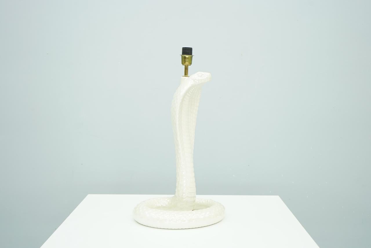 Mid-Century Modern Tommaso Barbi Ceramic Cobra Table Lamp, Italy 1970s Snake