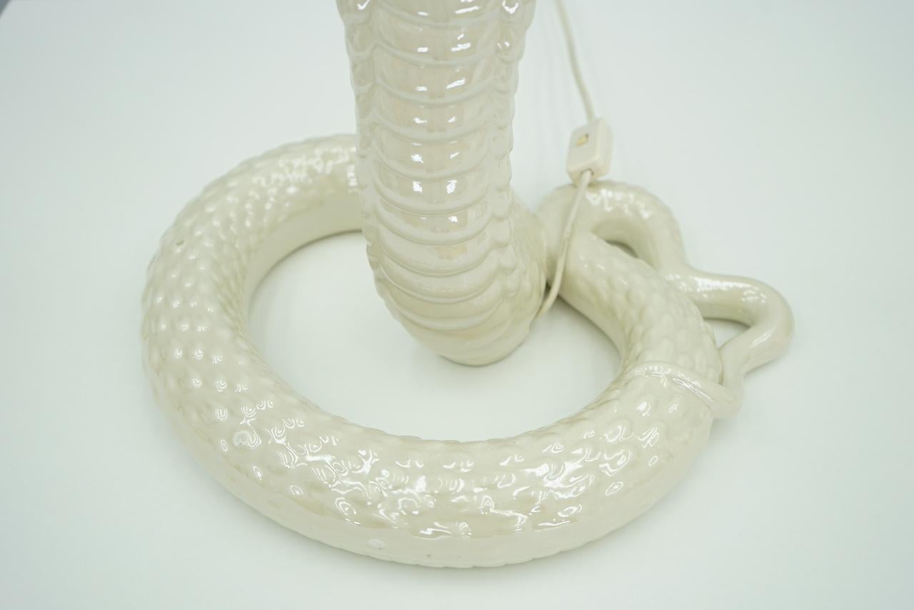 Tommaso Barbi Ceramic Cobra Table Lamp, Italy 1970s Snake 2