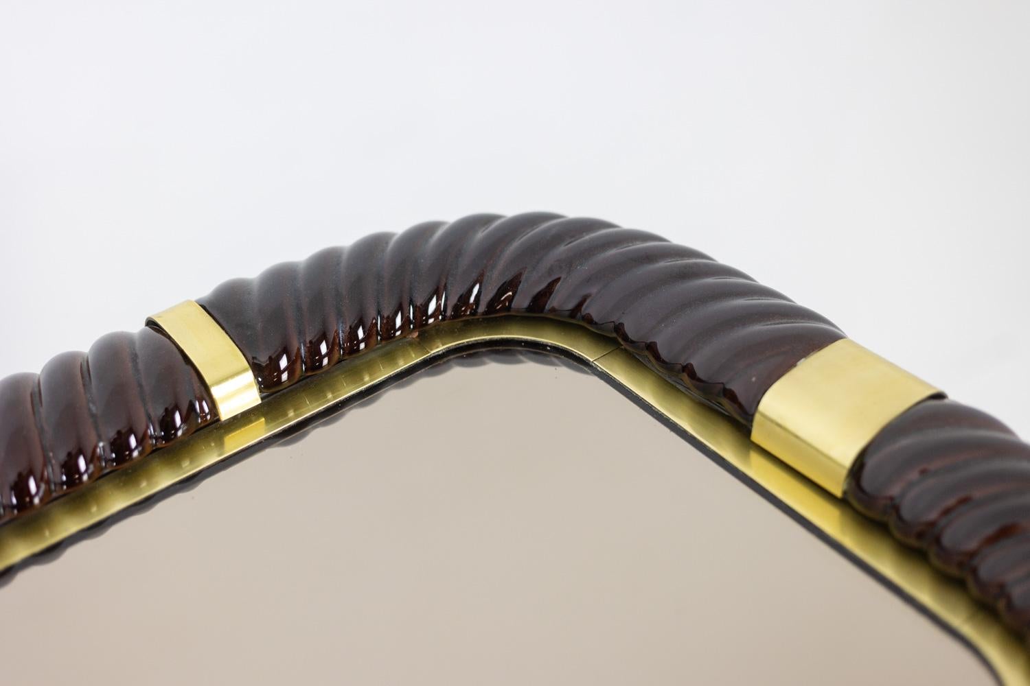 Tommaso Barbi. Ceramic console table with mirrored top. Italy, circa 1970. For Sale 6