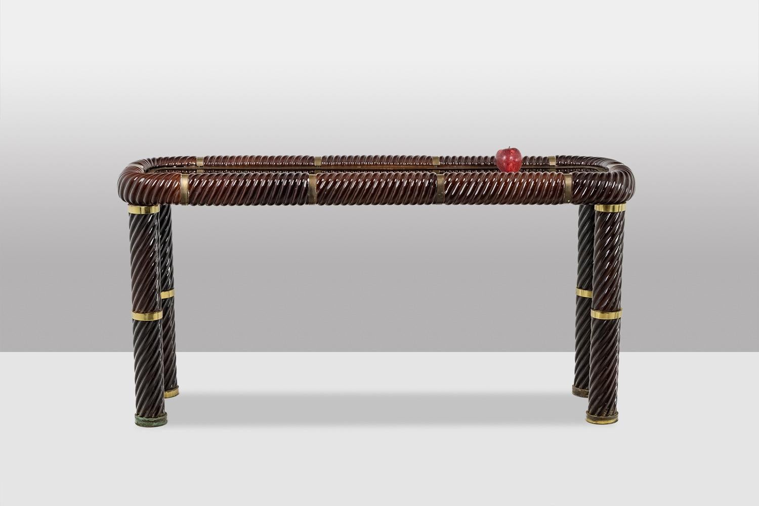 20th Century Tommaso Barbi. Ceramic console table with mirrored top. Italy, circa 1970. For Sale