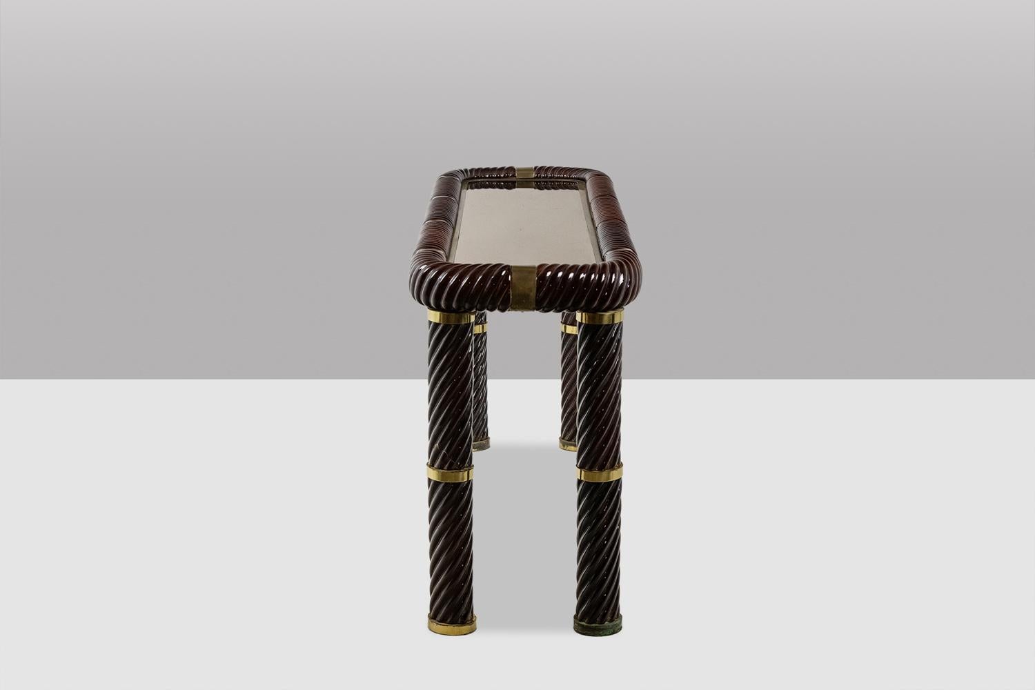 Tommaso Barbi. Ceramic console table with mirrored top. Italy, circa 1970. For Sale 3