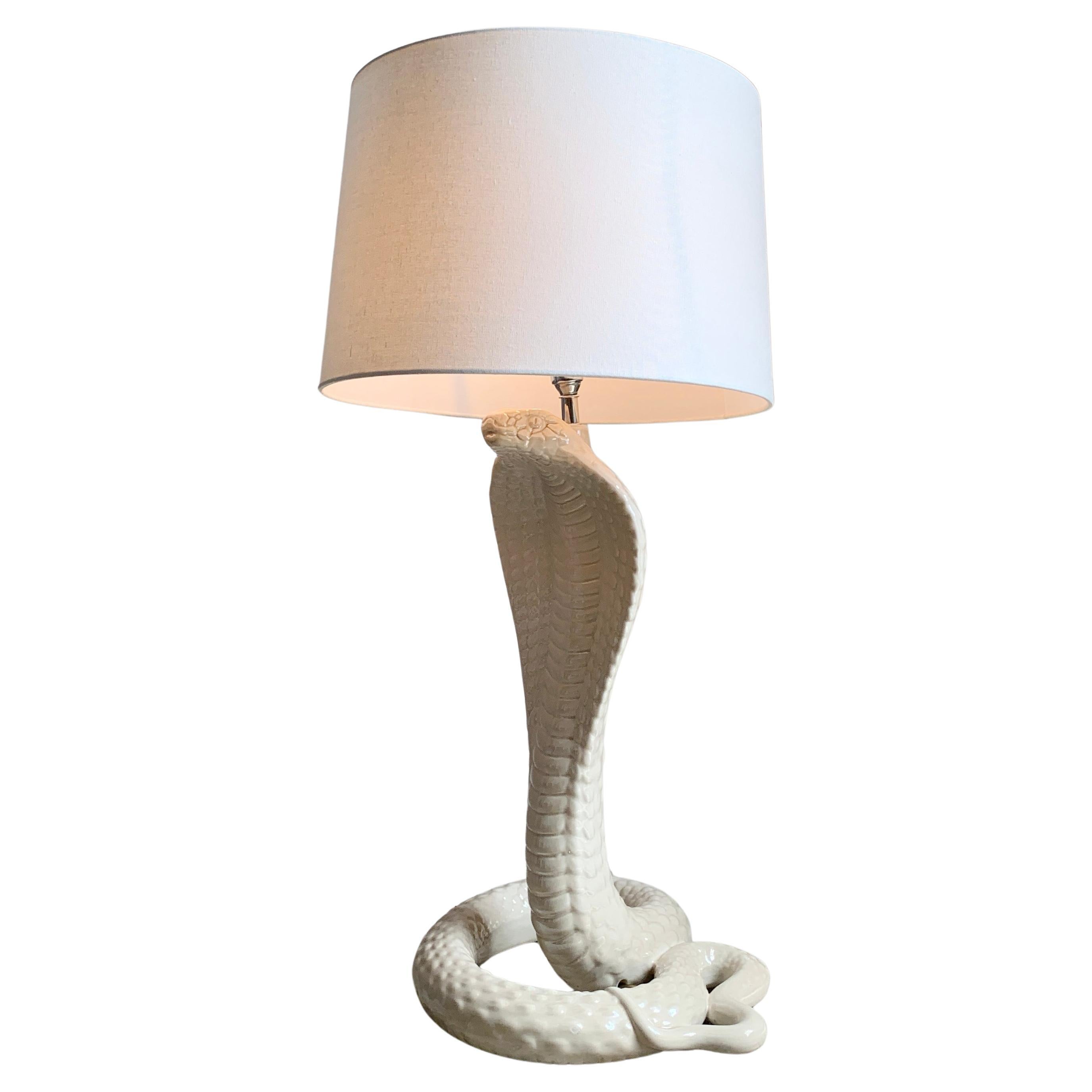 Tommaso Barbi Ceramic White Cobra Lamp Italy 1970
s