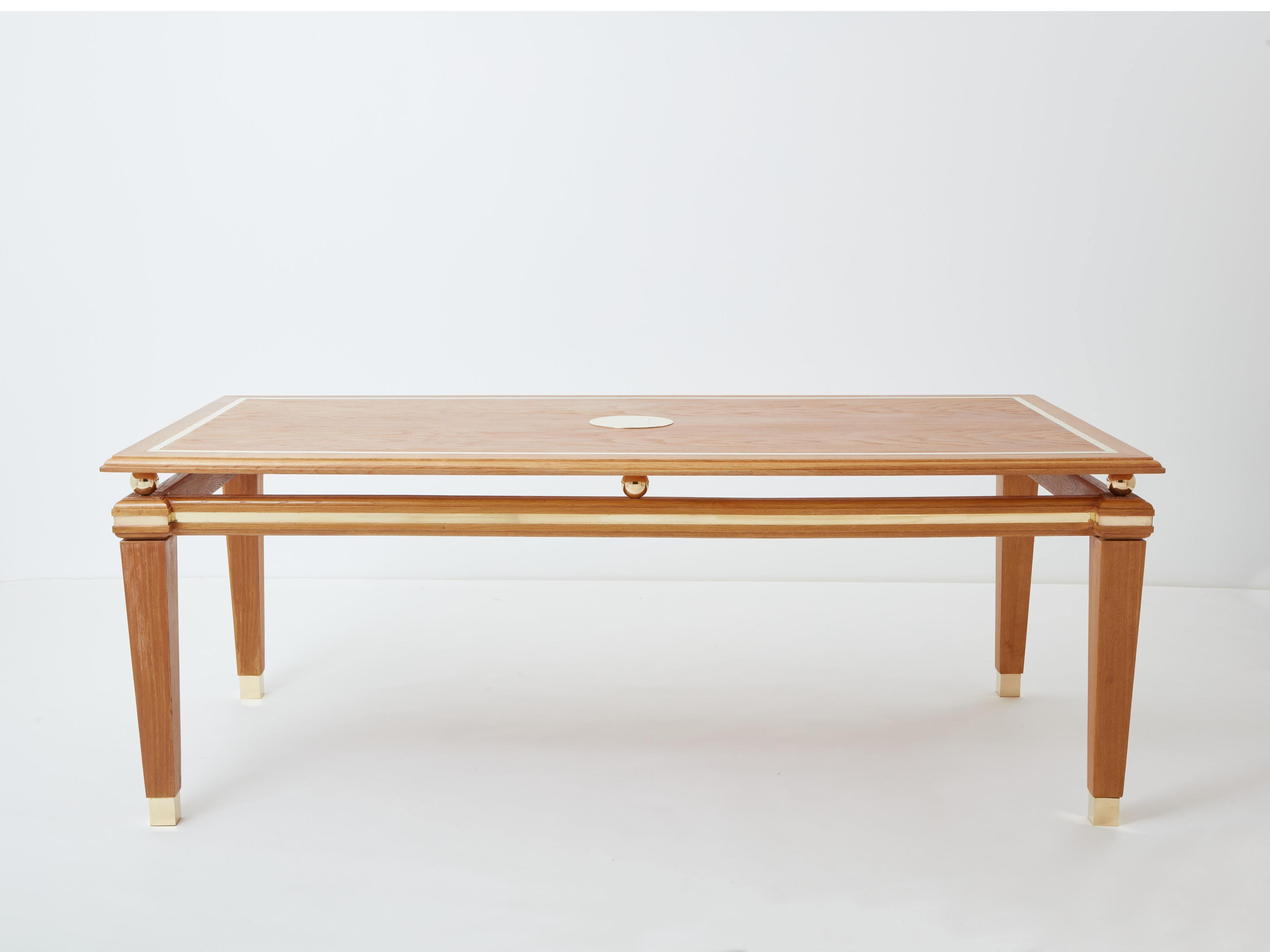 Tommaso Barbi cerused oak and brass dining table 1970s For Sale 2