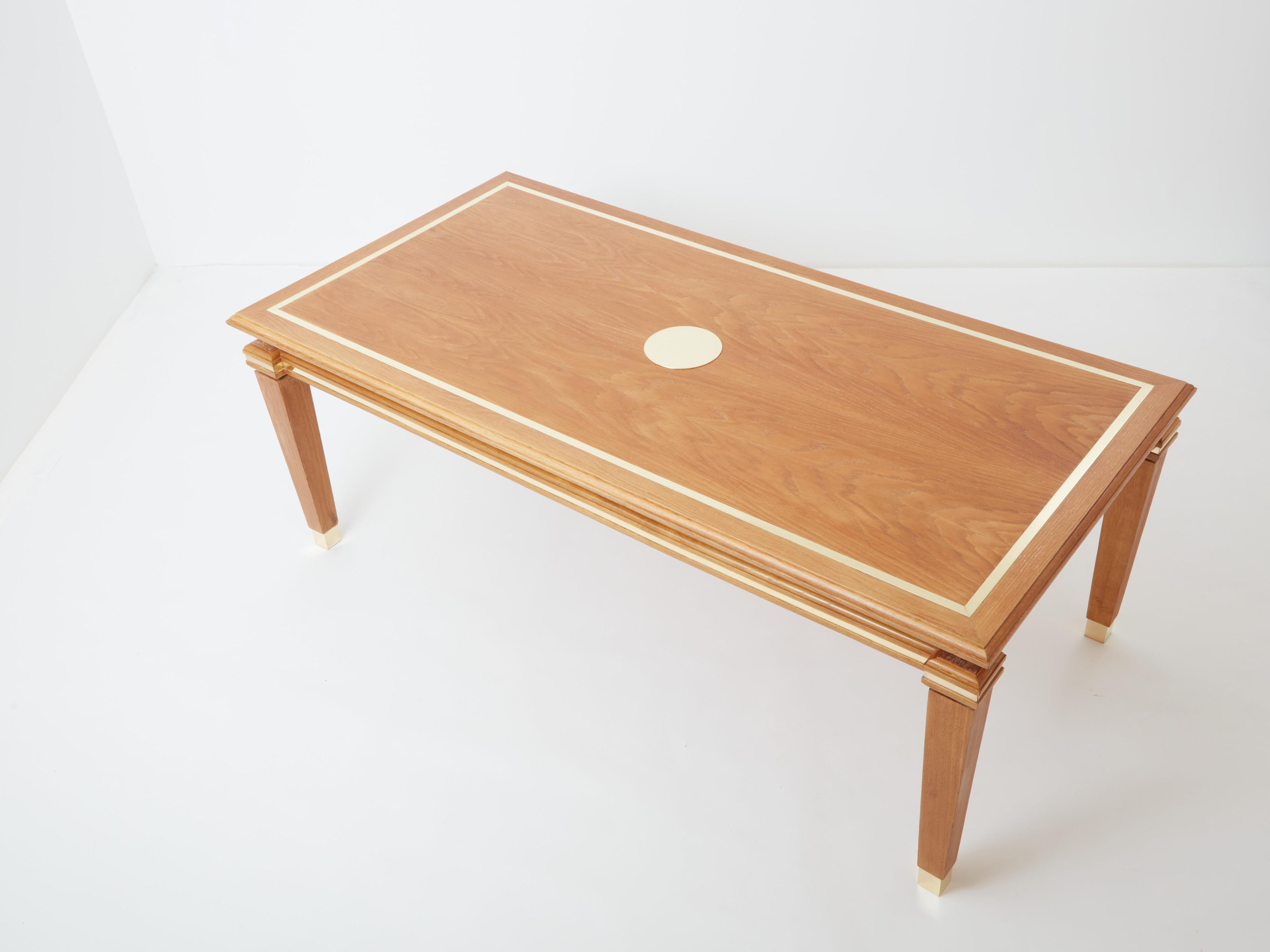 Mid-Century Modern Tommaso Barbi cerused oak and brass dining table 1970s For Sale