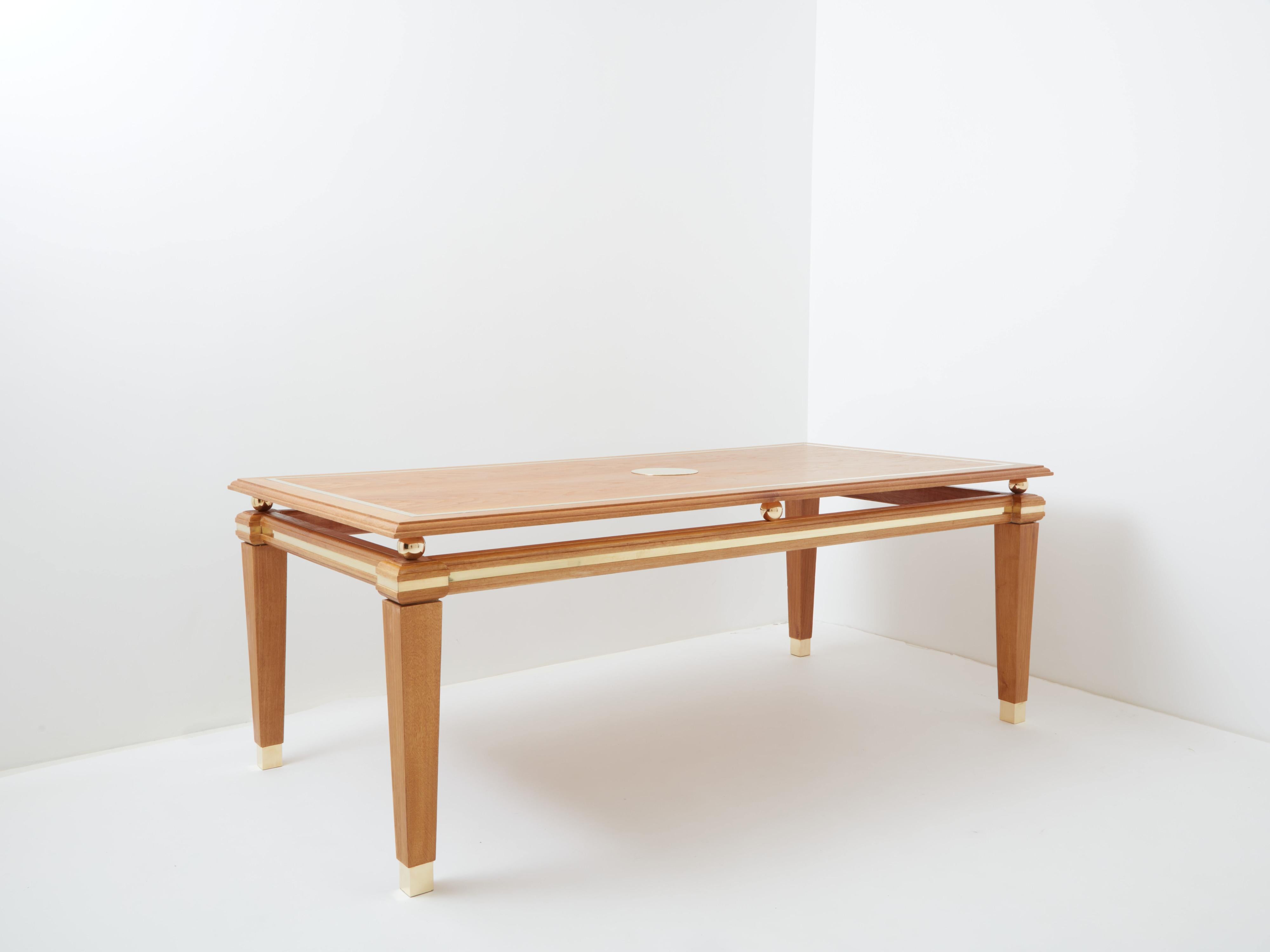 Tommaso Barbi cerused oak and brass dining table 1970s For Sale 1