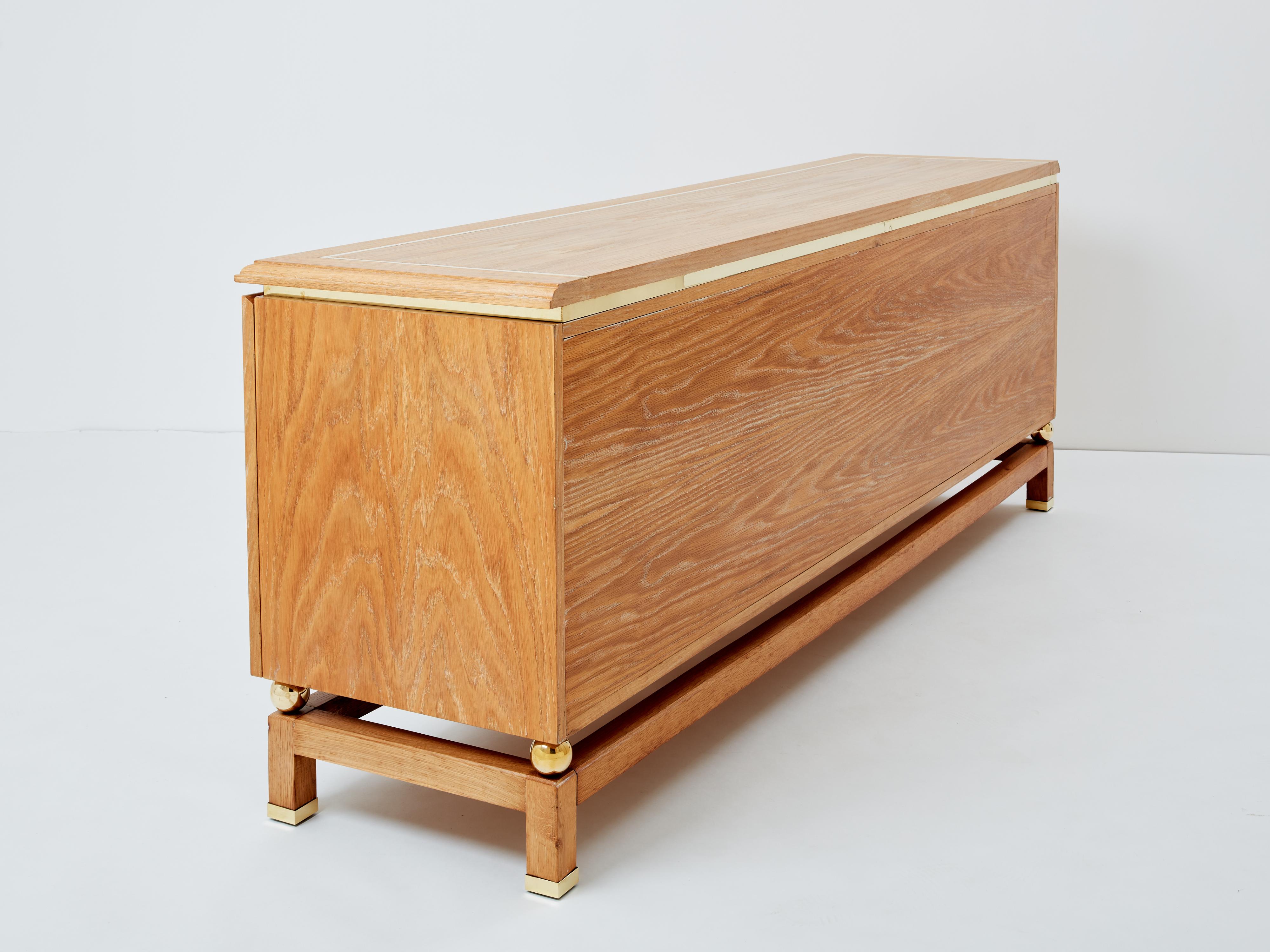 Tommaso Barbi cerused oak and brass sideboard 1970s For Sale 3