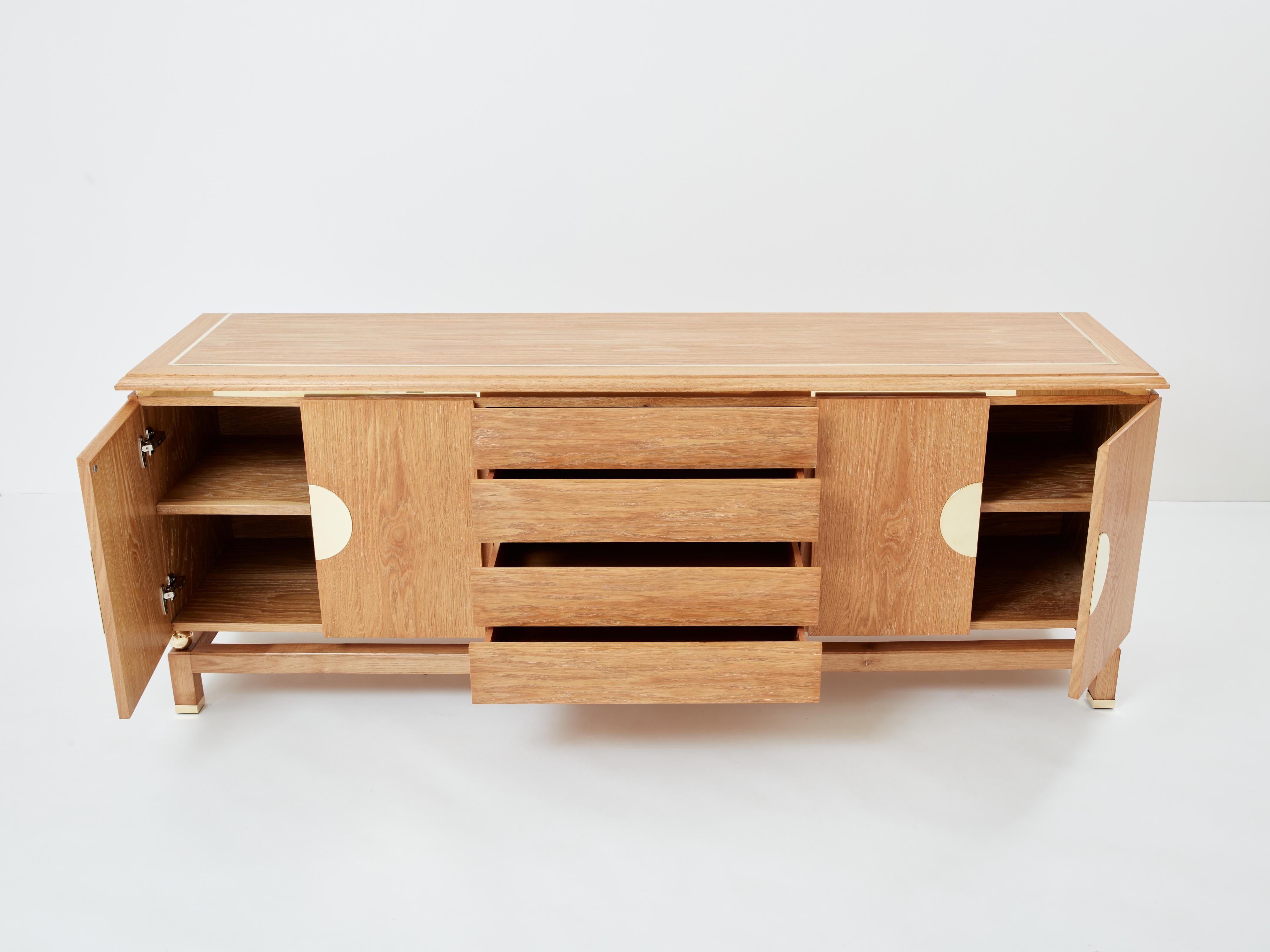 Late 20th Century Tommaso Barbi cerused oak and brass sideboard 1970s For Sale