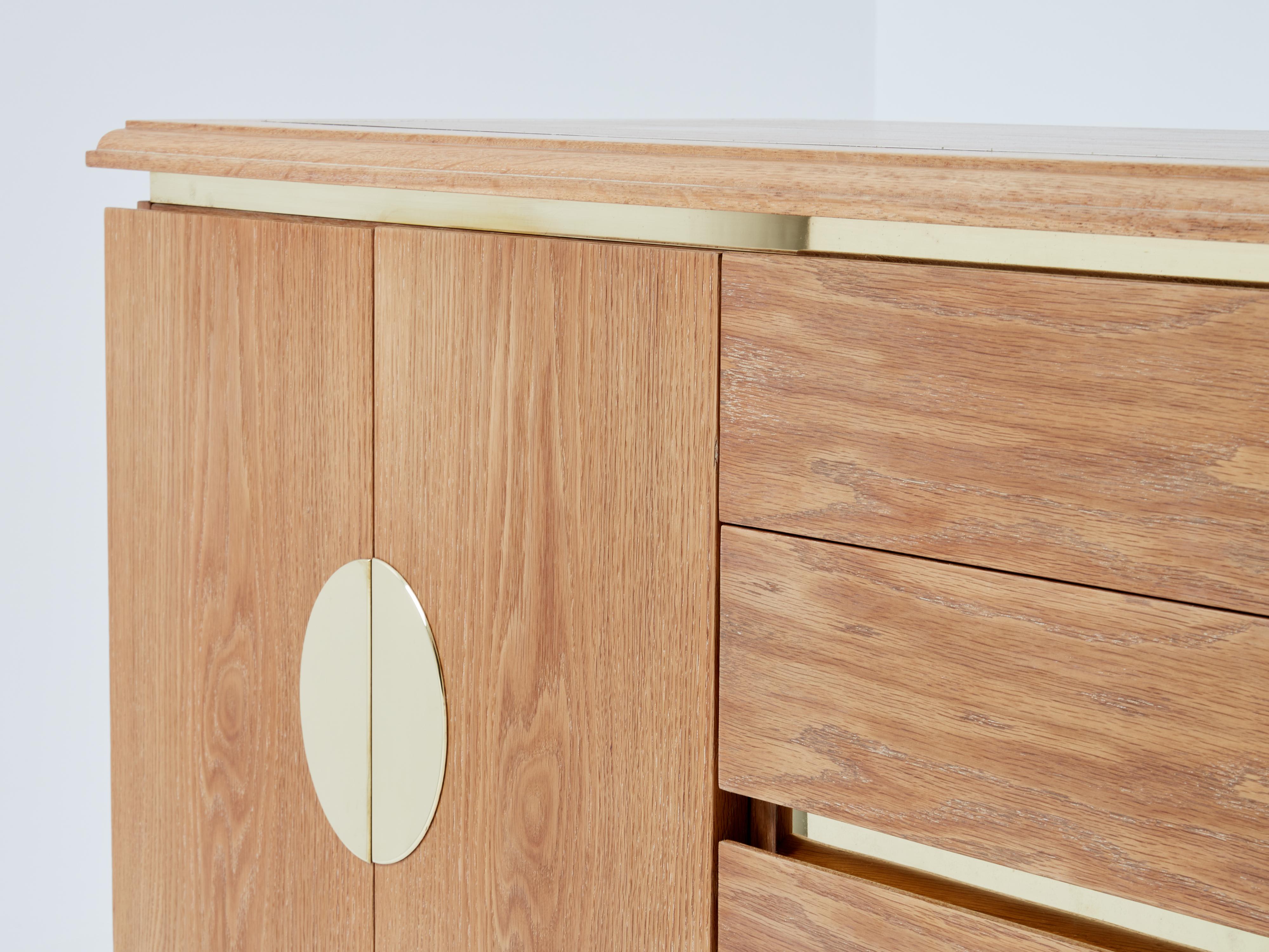 Tommaso Barbi cerused oak and brass sideboard 1970s For Sale 1