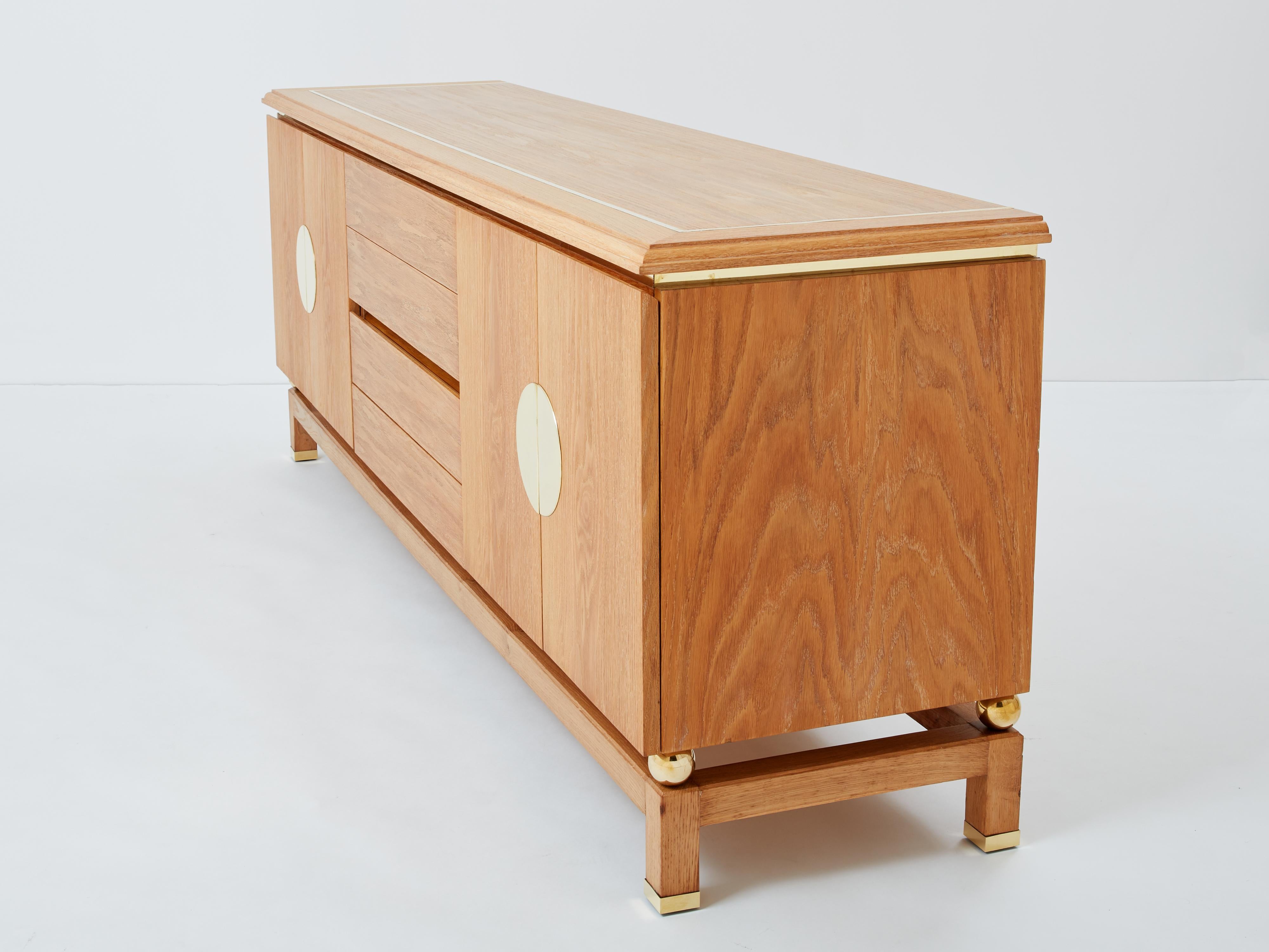Tommaso Barbi cerused oak and brass sideboard 1970s For Sale 2