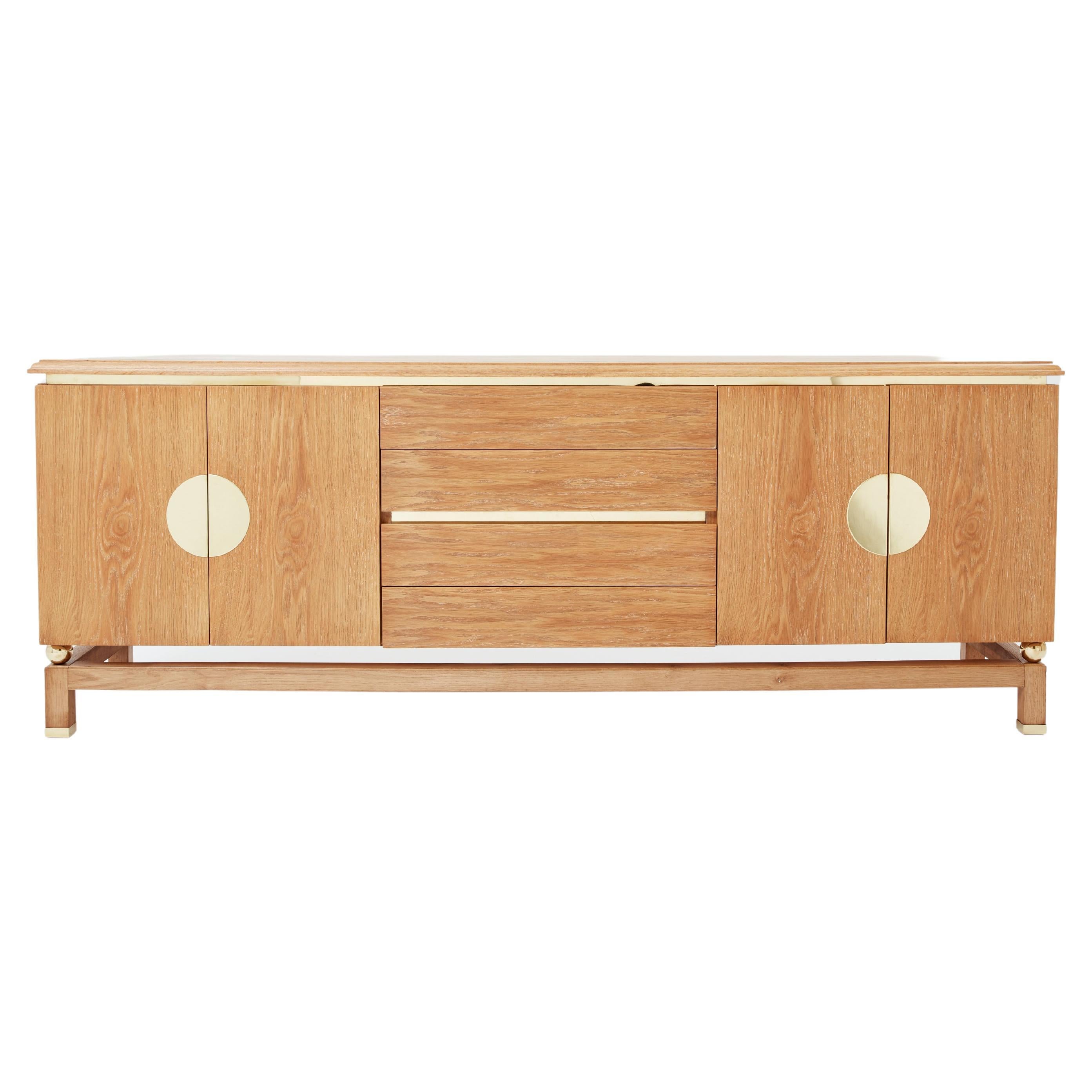 Tommaso Barbi cerused oak and brass sideboard 1970s For Sale