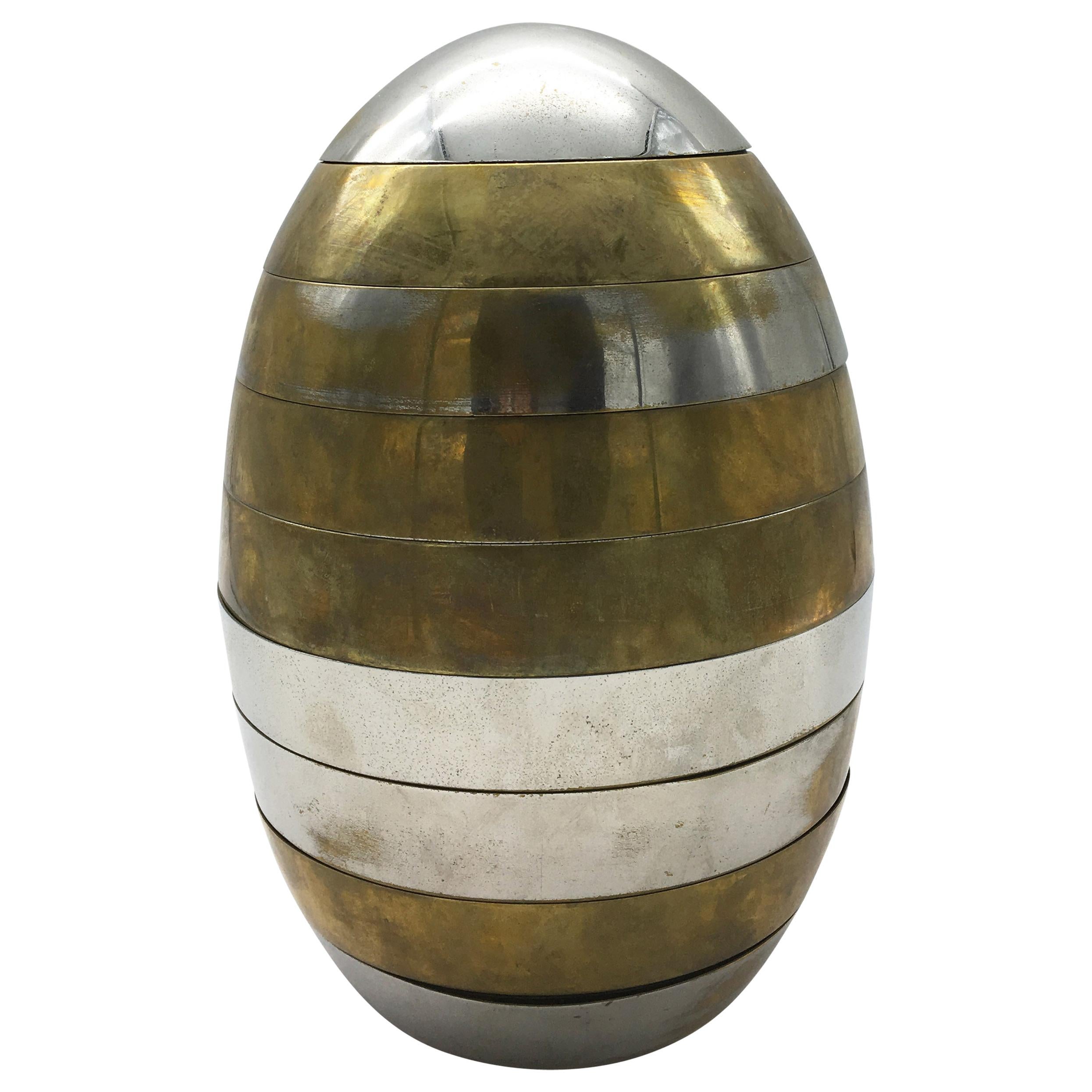 Tommaso Barbi Chrome and Brass Stacked Tray Bowl Egg Box, 1970s