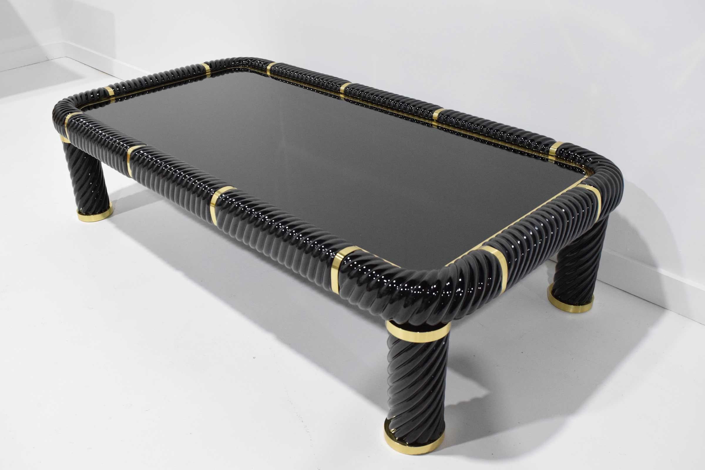 Tommaso Barbi Cocktail Table in Black Ceramic with Brass Trim For Sale 3