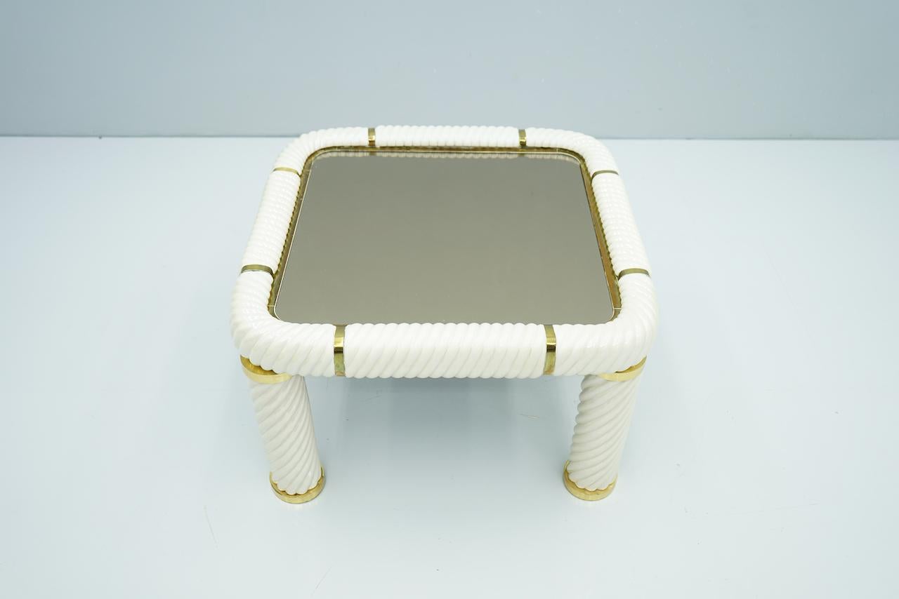 Mid-Century Modern Tommaso Barbi Coffee Table in Ceramic, Brass and Glass, Italy, 1970s For Sale