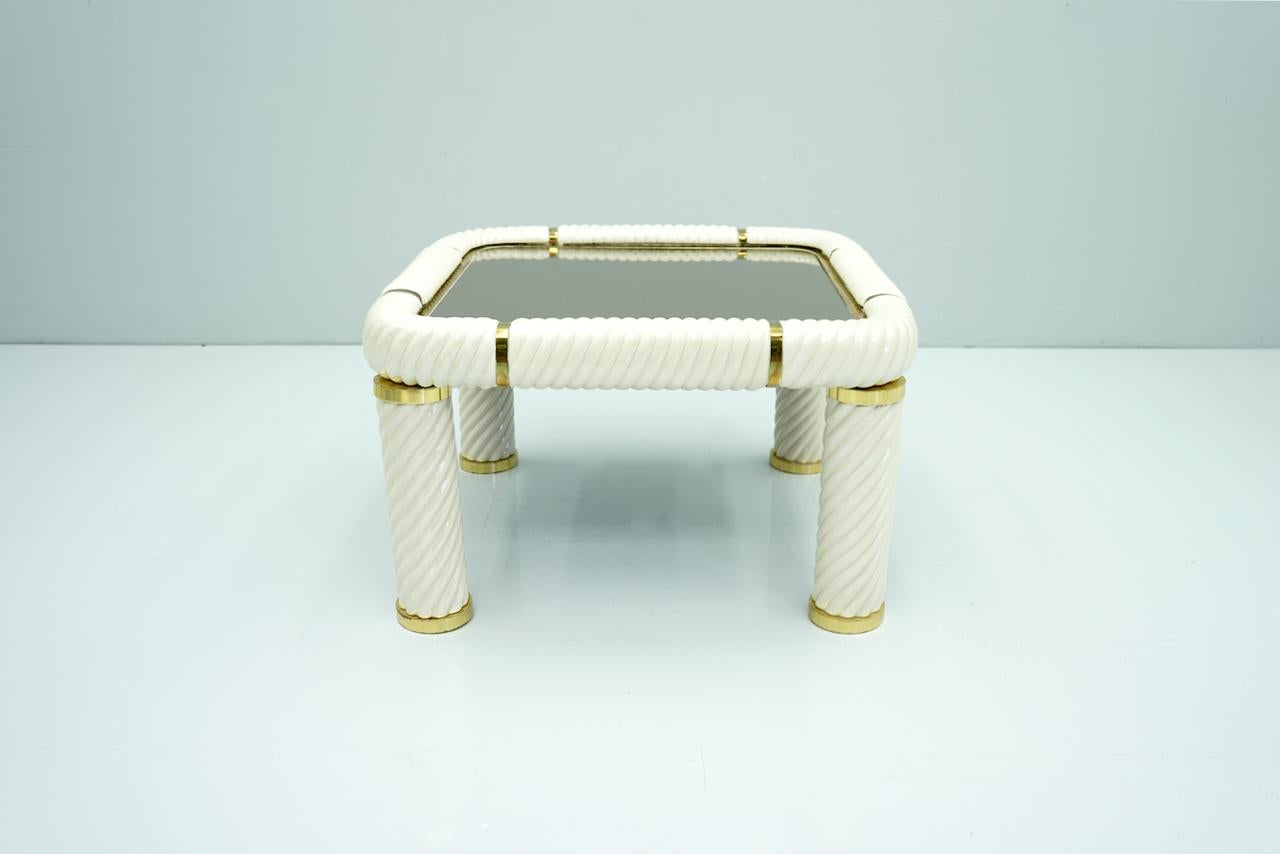 Italian Tommaso Barbi Coffee Table in Ceramic, Brass and Glass, Italy, 1970s For Sale