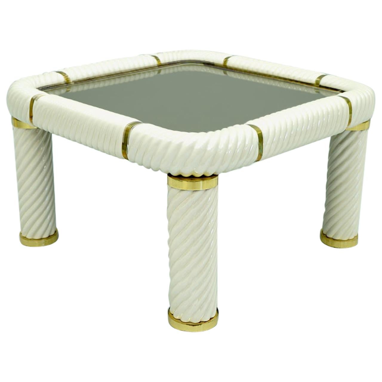 Tommaso Barbi Coffee Table in Ceramic, Brass and Glass, Italy, 1970s
