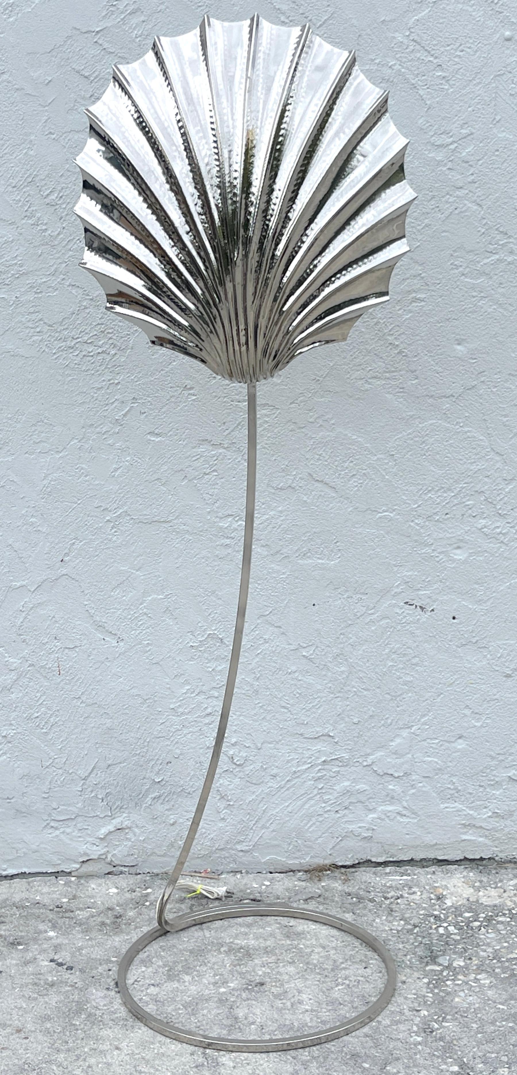 Mid-Century Modern Tommaso Barbi 'Conchiglia' (Shell)  Nickel Floor Lamp, c. 1970 For Sale