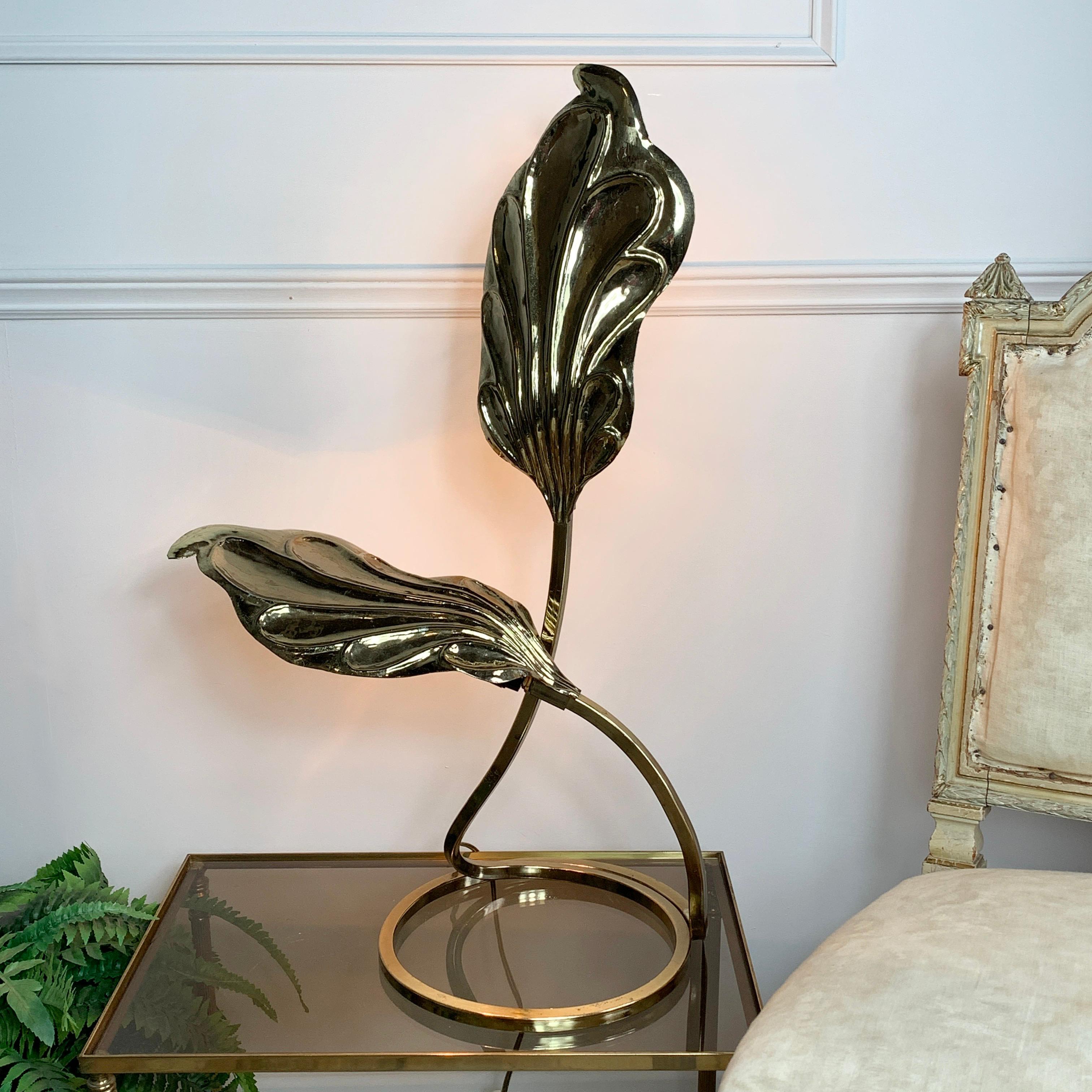 Tommaso Barbi Gold Double Leaf Lamp In Good Condition For Sale In Hastings, GB