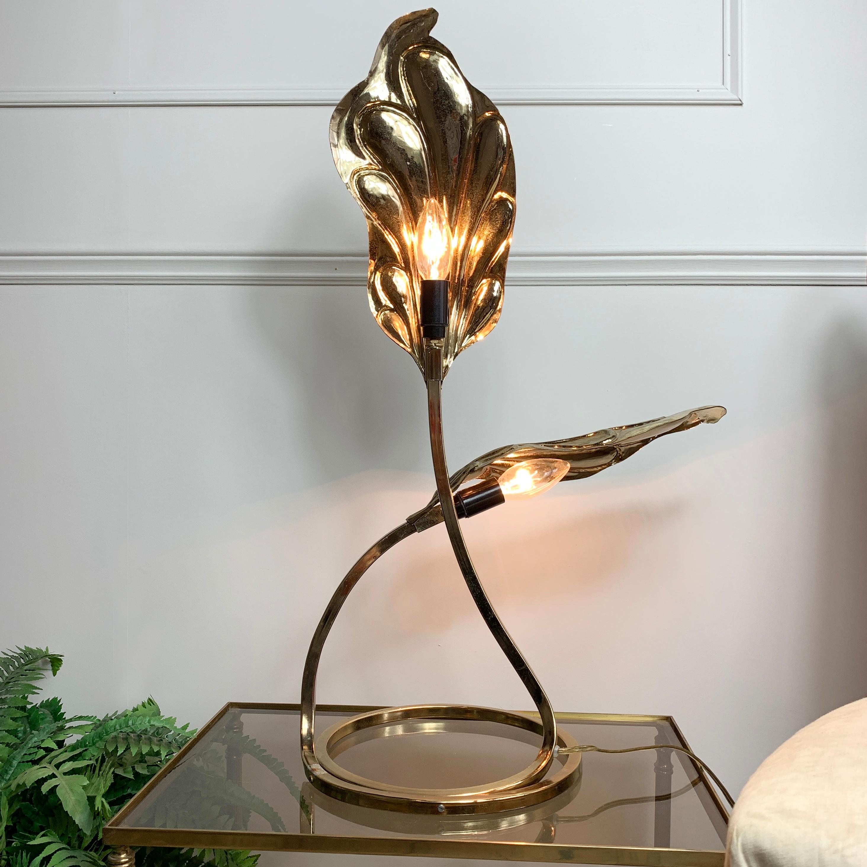 Metal Tommaso Barbi Gold Double Leaf Lamp For Sale
