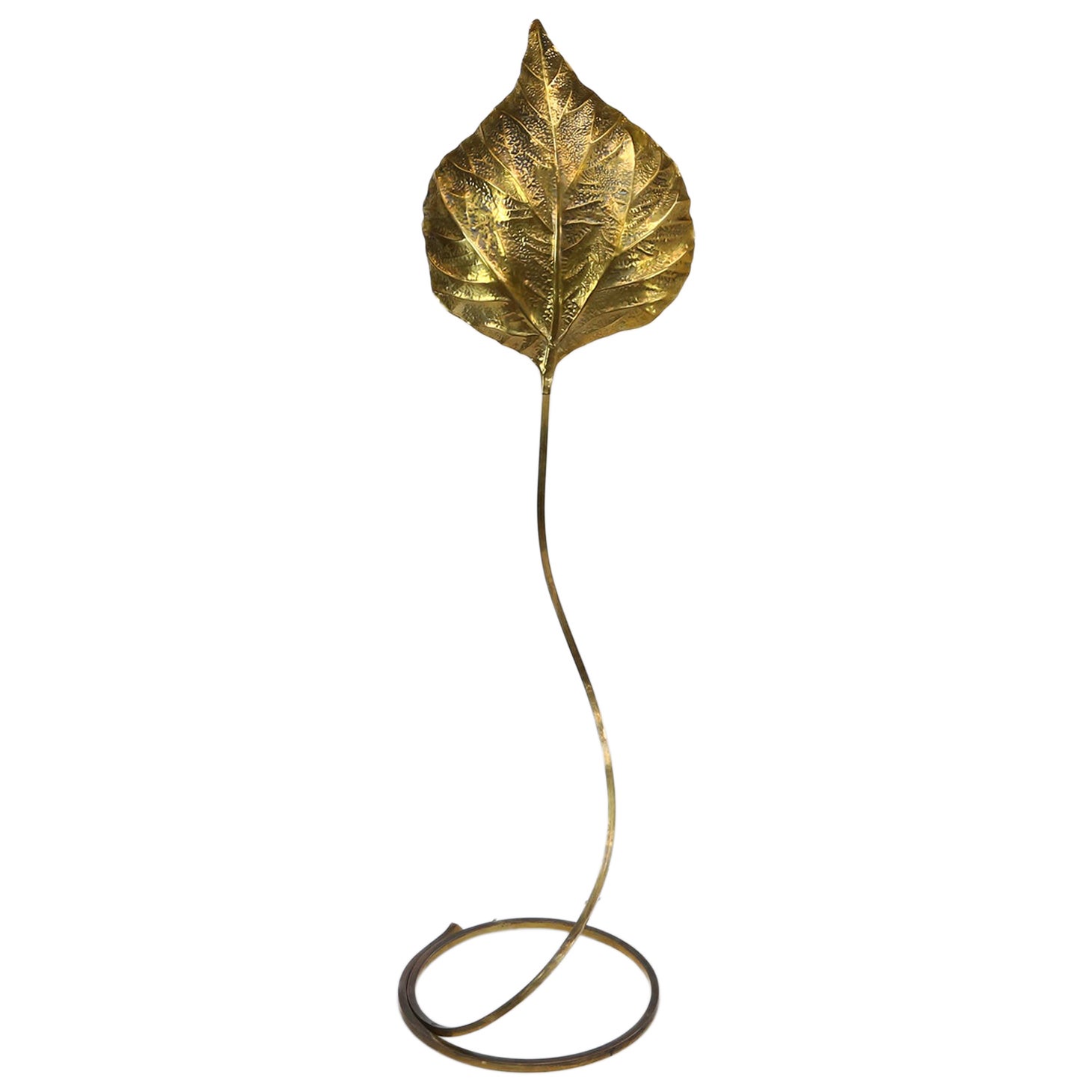 Tommaso Barbi Famous Italian Brass Leaf-Shaped “Foglia” Floor Lamp 1970s For Sale