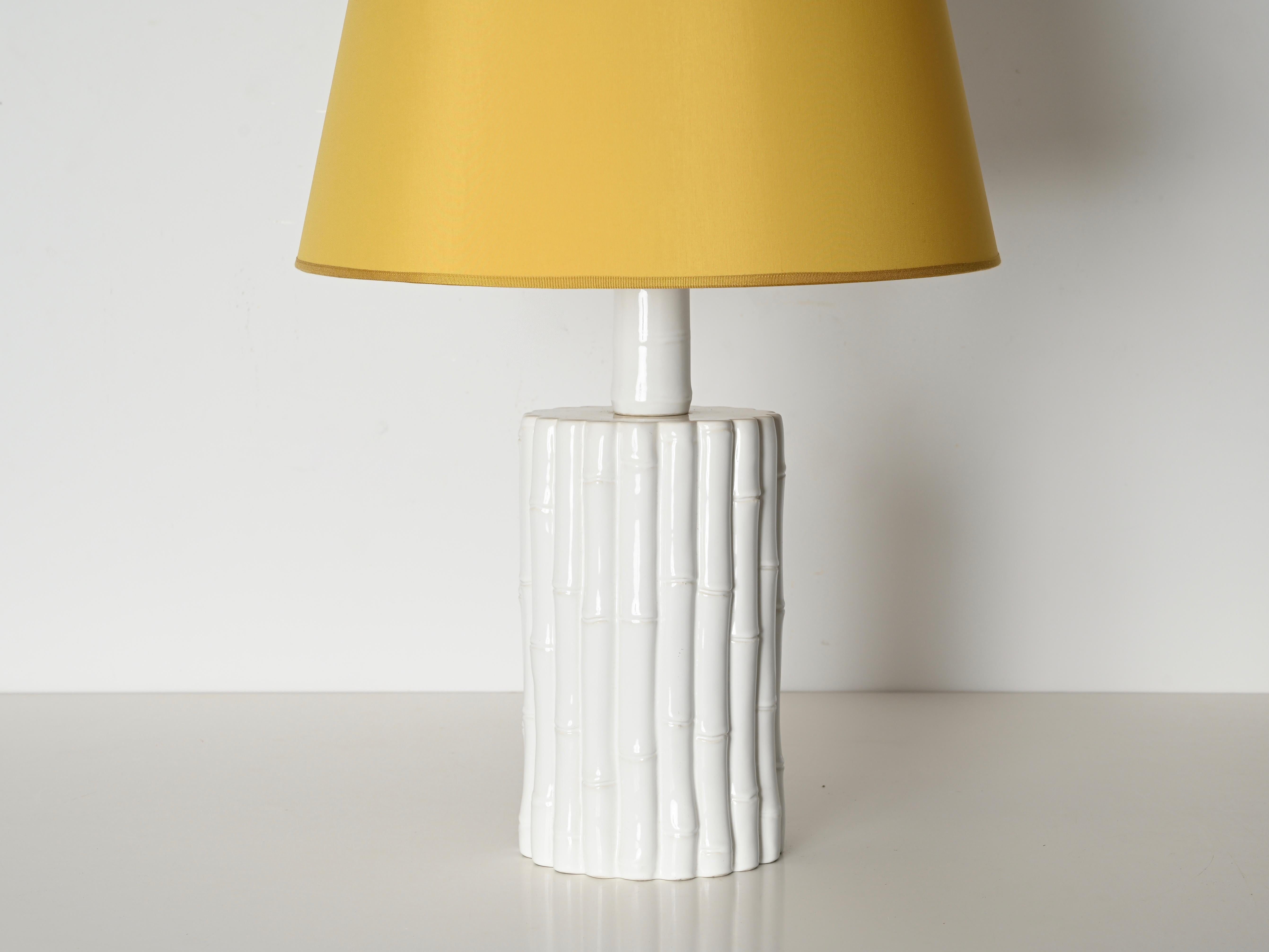 Tommaso Barbi Faux Bamboo White Ceramic Large Table Lamp, Italy 1970s For Sale 6
