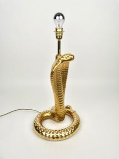 Tommaso Barbi for B Ceramiche "Cobra" Snake Gold Ceramic Table Lamp, Italy 1970s