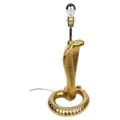 Tommaso Barbi for B Ceramiche "Cobra" Snake Gold Ceramic Table Lamp, Italy 1970s