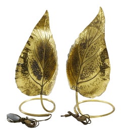 Tommaso Barbi for Bottega Gadda Pair of Brass Table Lamps, Italy, 1970s