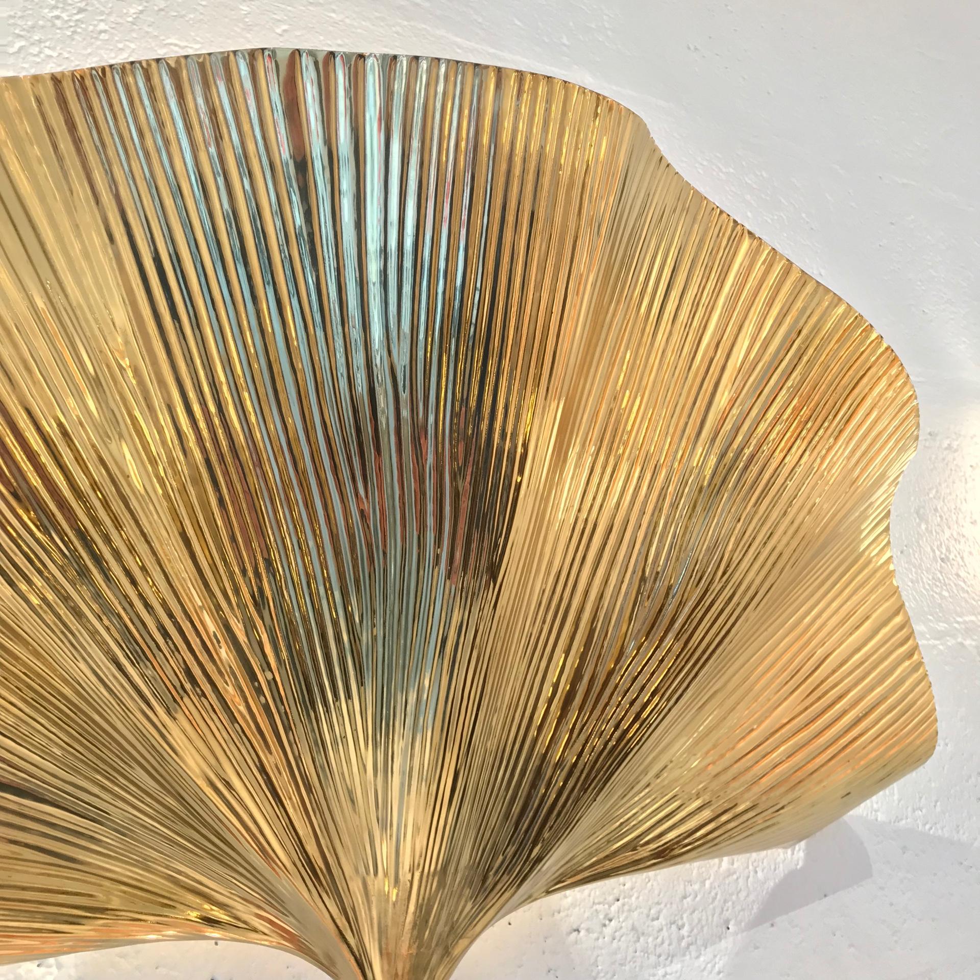 Mid-Century Modern Tommaso Barbi Ginkgo Wall Lamp in Brass, circa 1970 For Sale