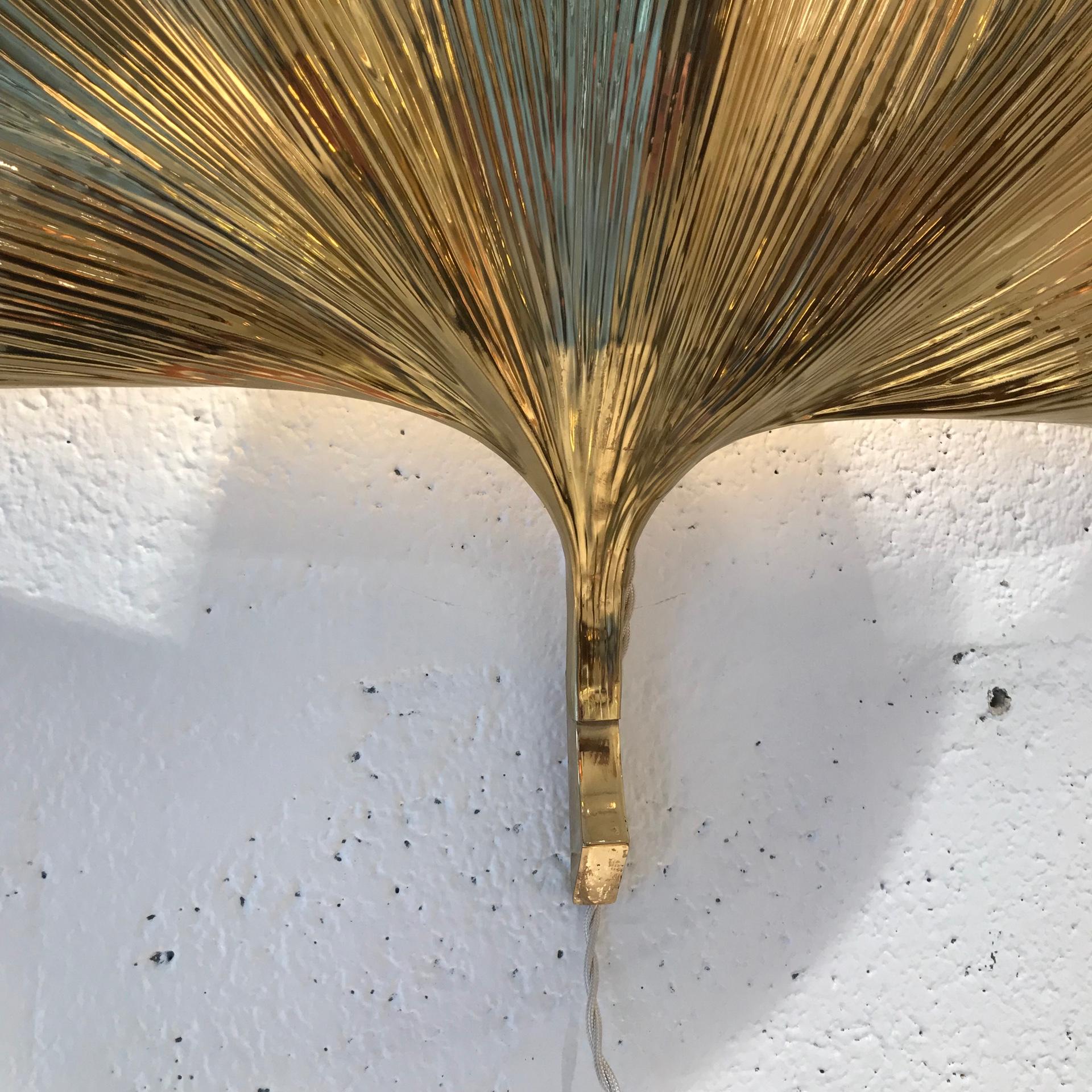 Italian Tommaso Barbi Ginkgo Wall Lamp in Brass, circa 1970 For Sale