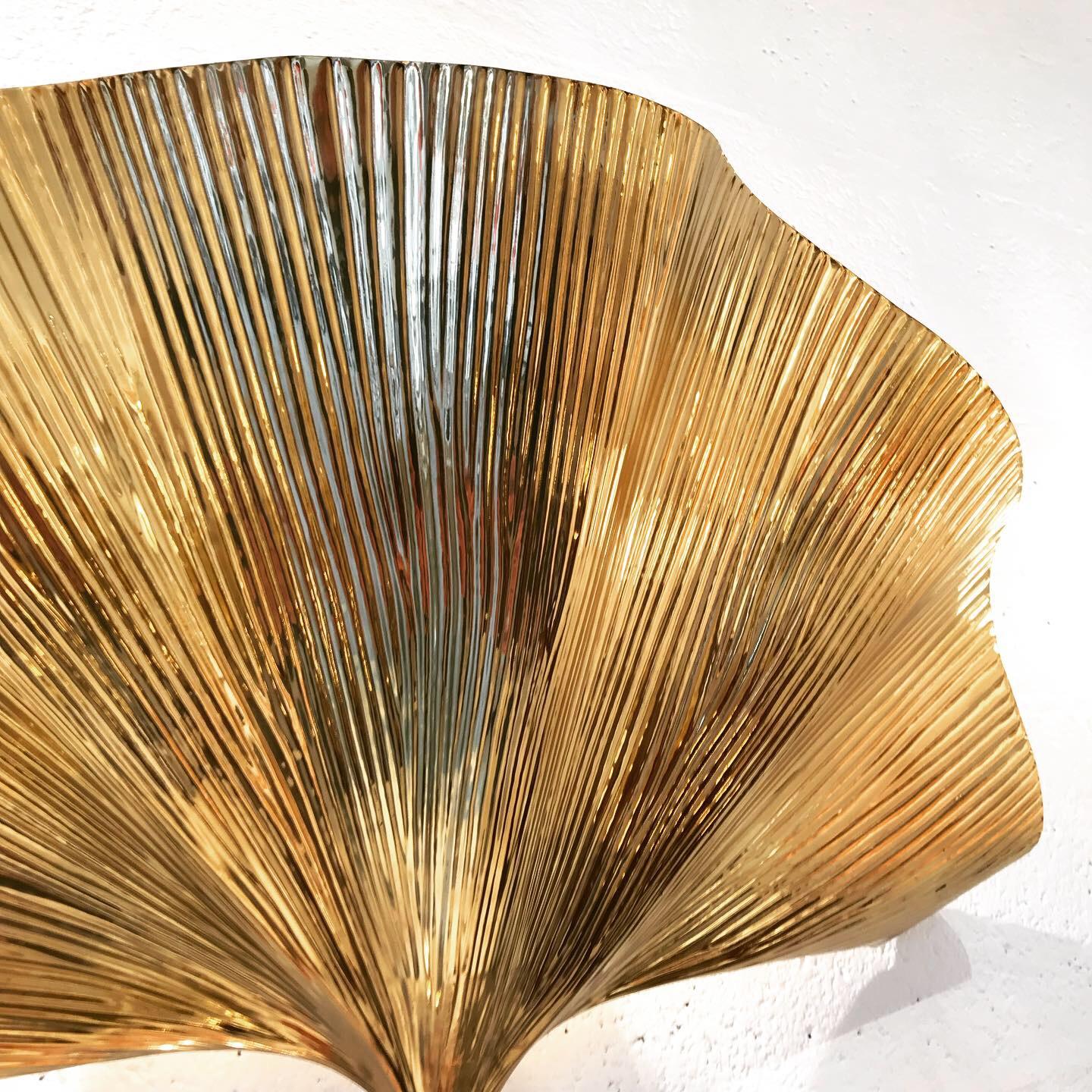 Late 20th Century Tommaso Barbi Ginkgo Wall Lamp in Brass, circa 1970 For Sale