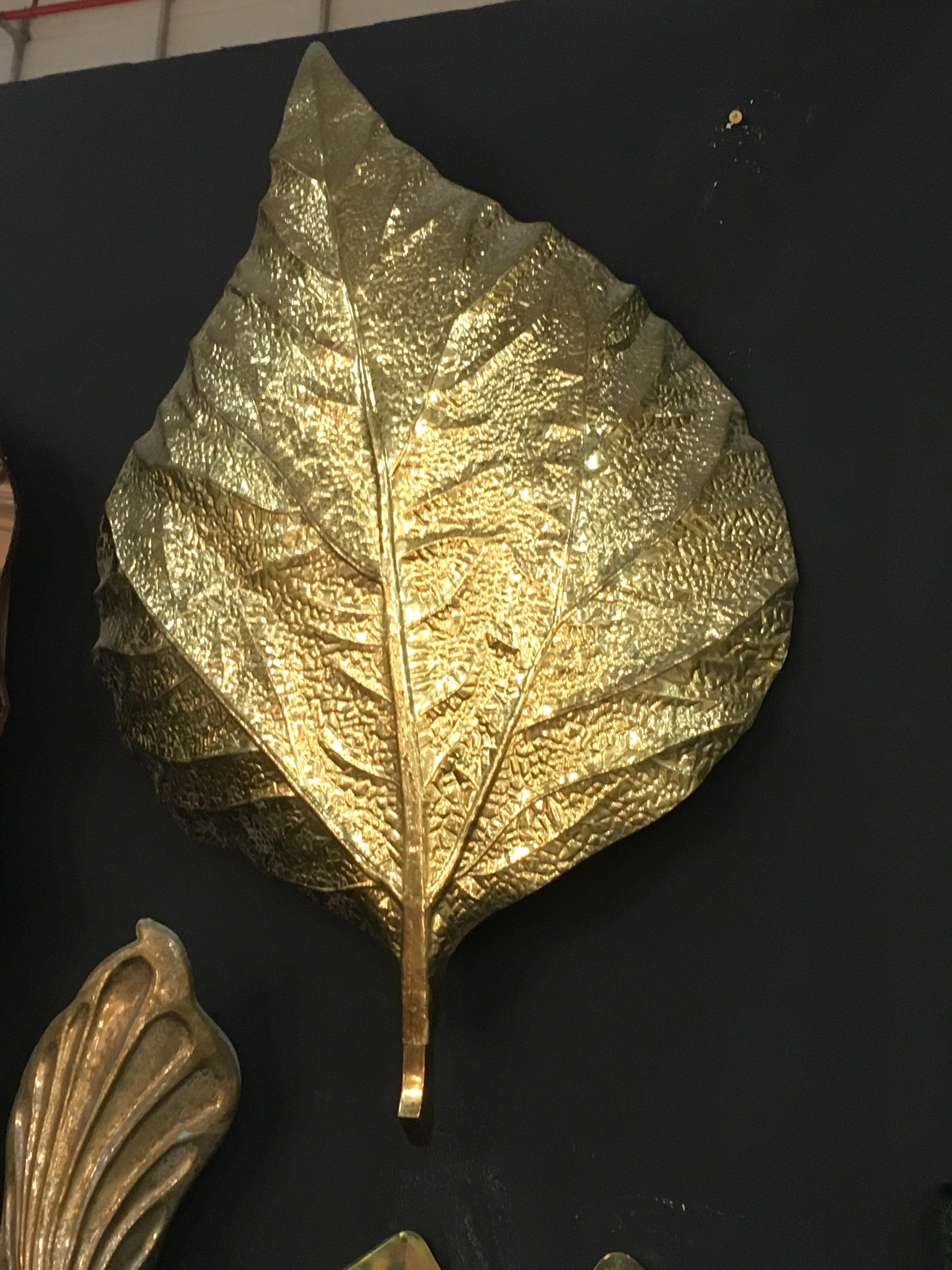 Mid-Century Modern Tommaso Barbi Huge Rhaburb Leaf Brass Wall Light or Sconce