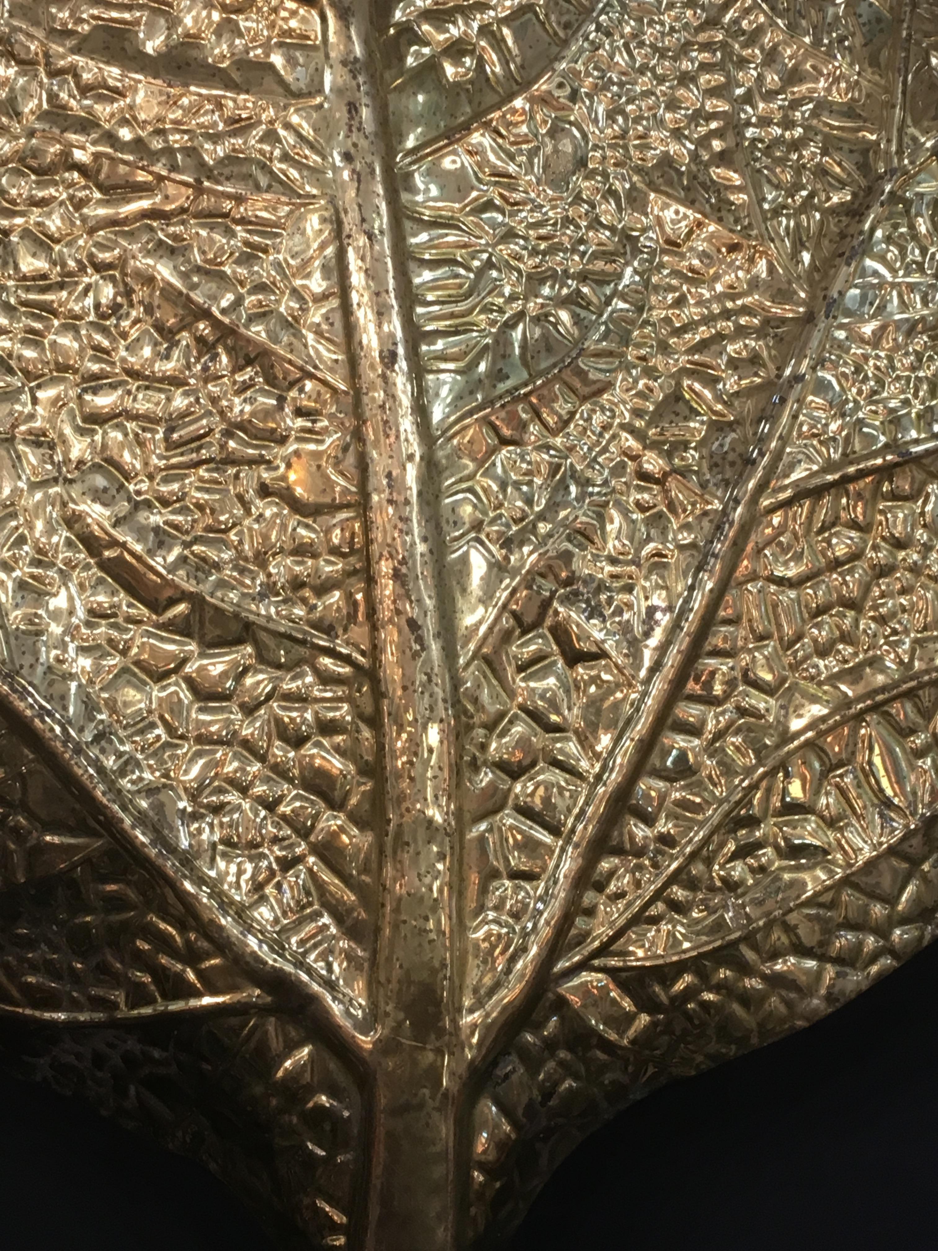 Italian Tommaso Barbi Huge Rhaburb Leaf Brass Wall Light or Sconce