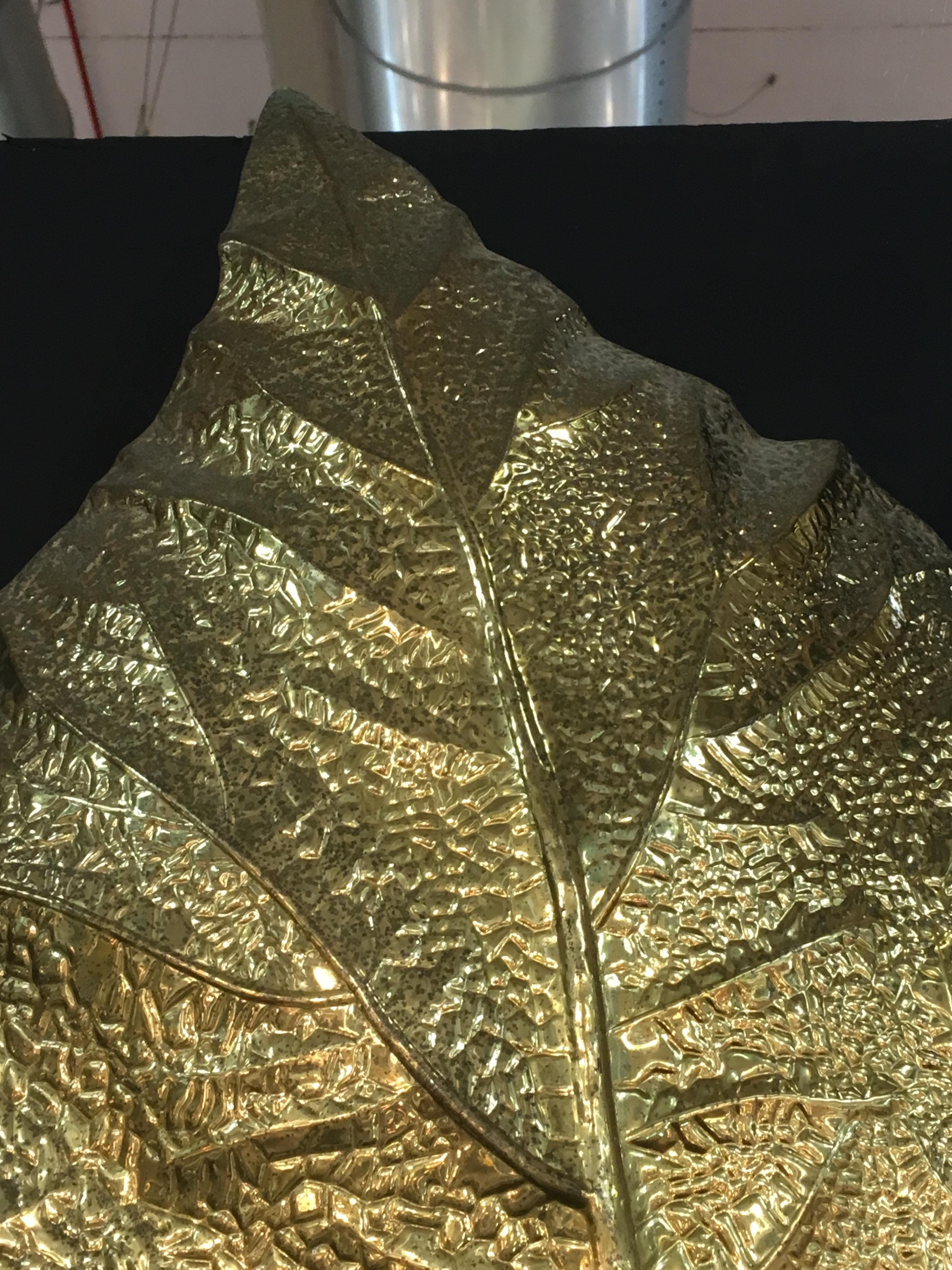 Tommaso Barbi Huge Rhaburb Leaf Brass Wall Light or Sconce In Excellent Condition In Naples, IT