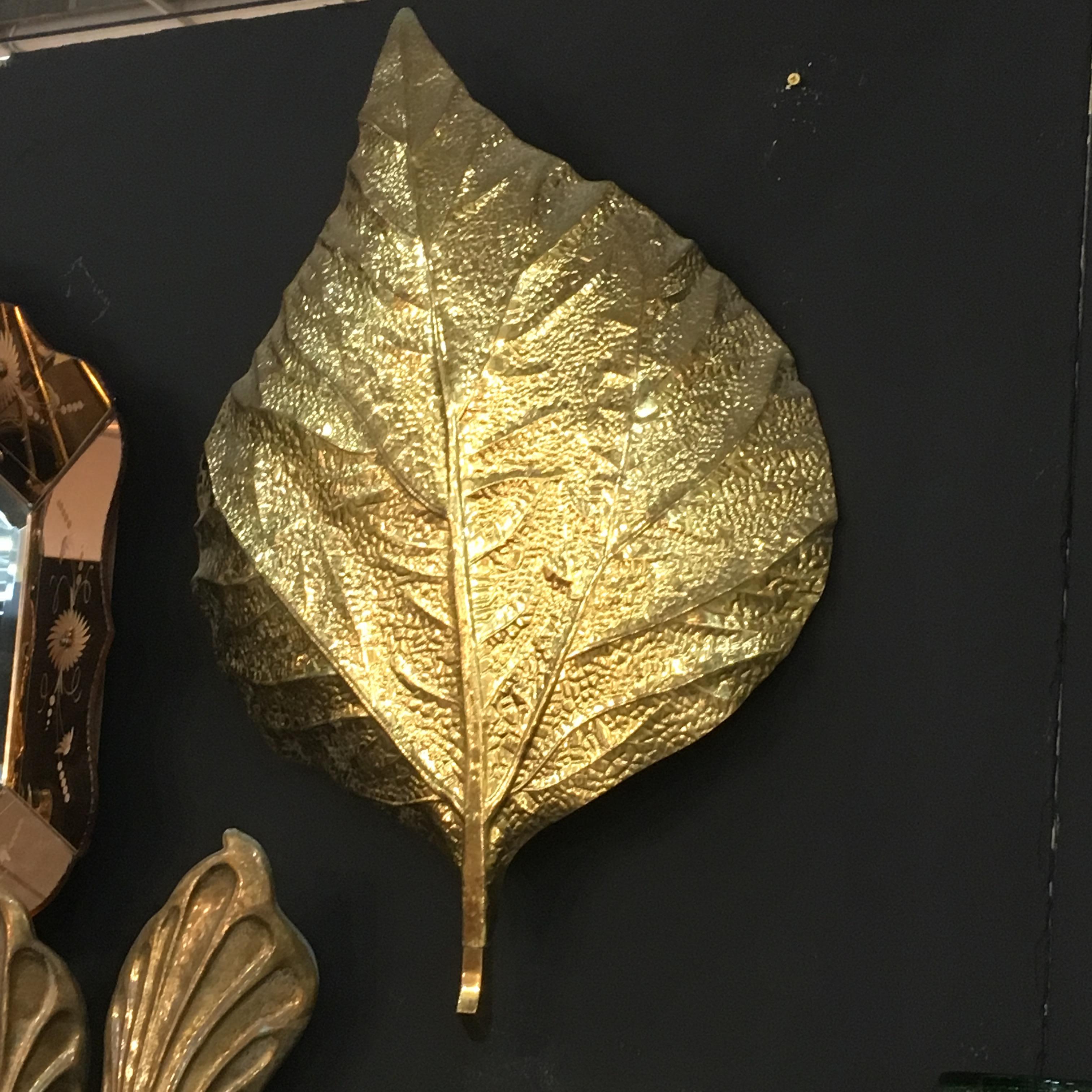 Late 20th Century Tommaso Barbi Huge Rhaburb Leaf Brass Wall Light or Sconce