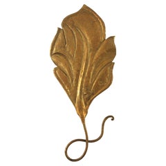 Tommaso Barbi Inspired Large Leaf Wall Light in Gilt Iron, Italy 1950s