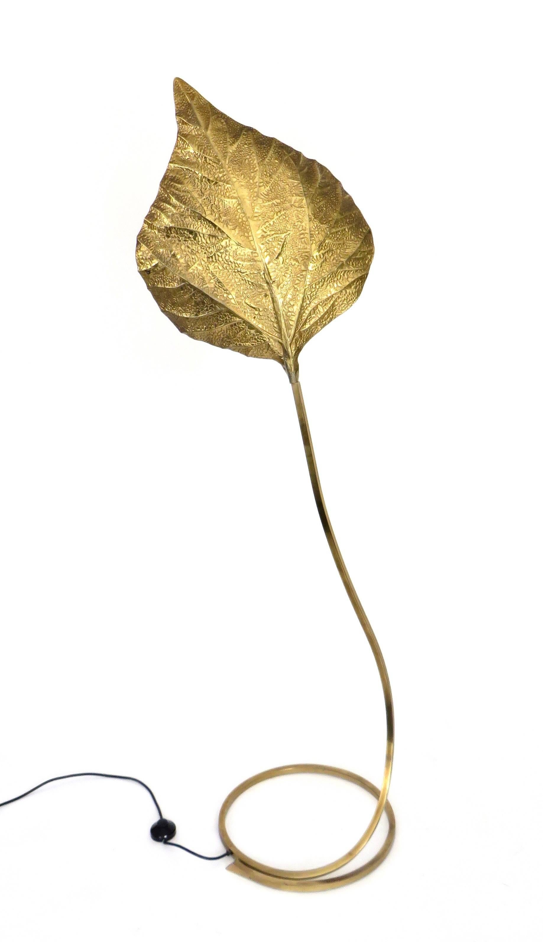 Tommaso Barbi Italian Large Brass Rhubarb Leaf Floor Lamp  7