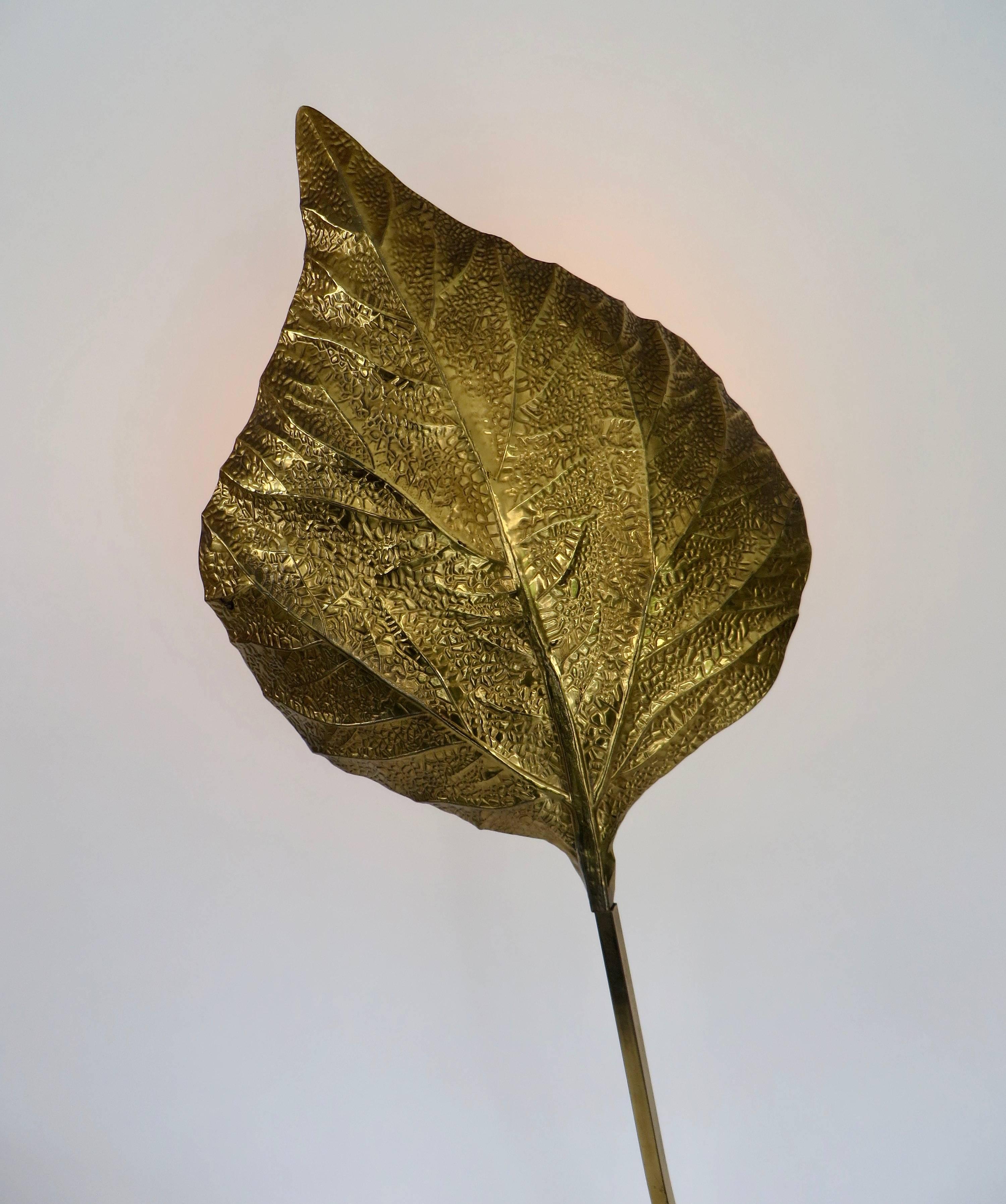 Late 20th Century Tommaso Barbi Italian Large Brass Rhubarb Leaf Floor Lamp 