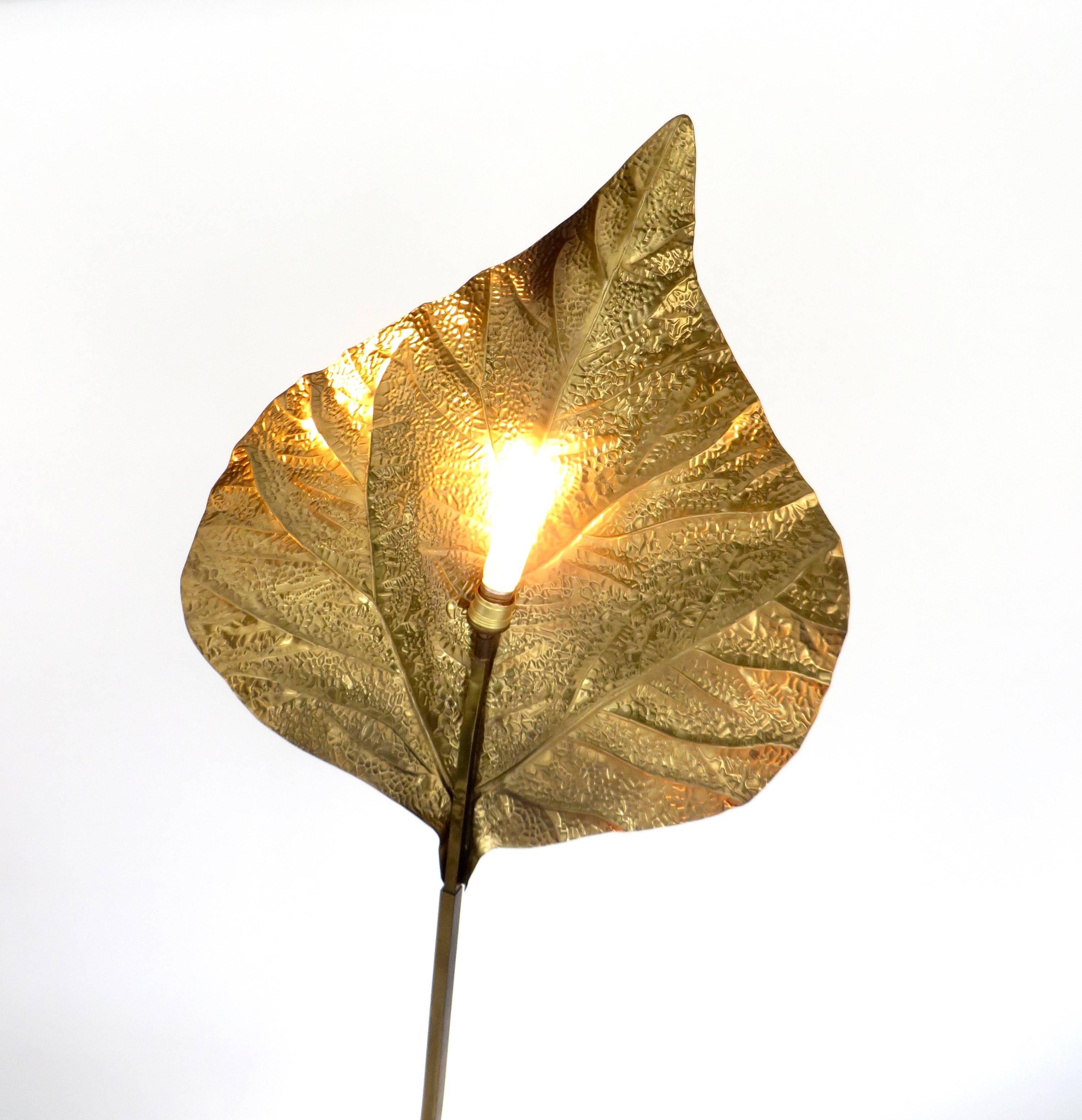 Tommaso Barbi Italian Large Brass Rhubarb Leaf Floor Lamp  2