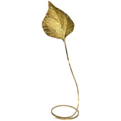 Tommaso Barbi Italian Large Brass Rhubarb Leaf Floor Lamp 
