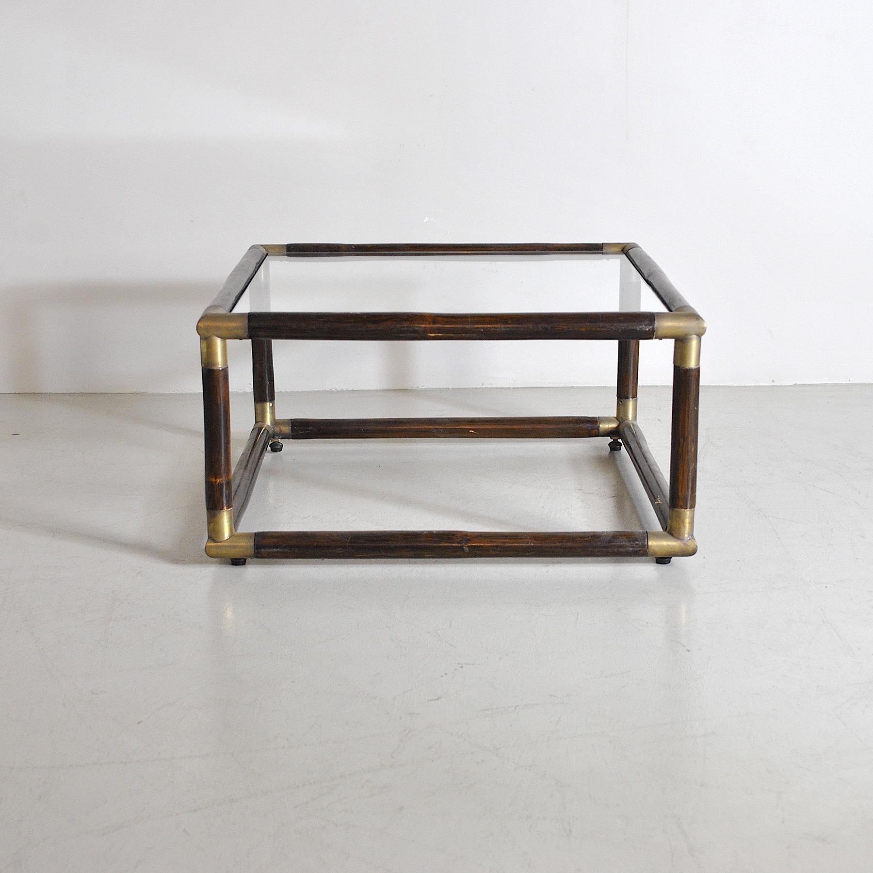 Coffee table in bamboo and brass by Tommaso Barbi from the 1970s.