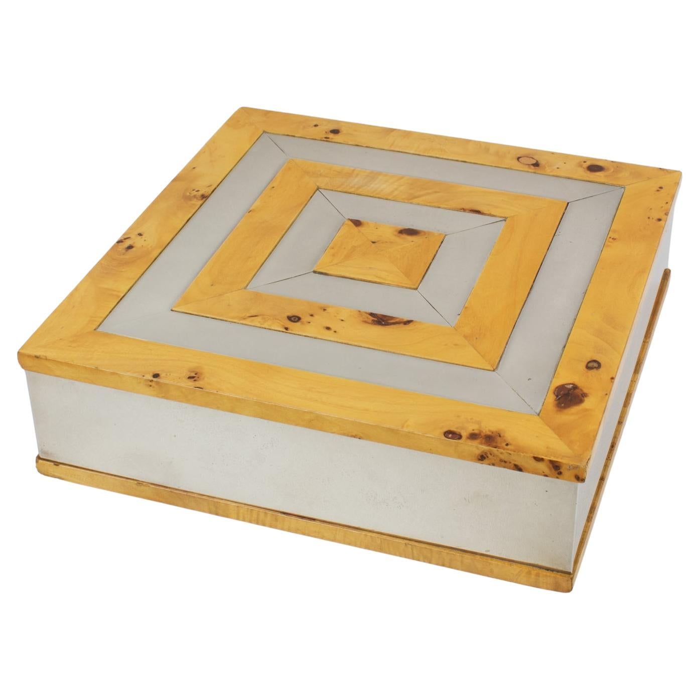 Tommaso Barbi Italy Chrome and Burl Wood Large-Scale Box For Sale