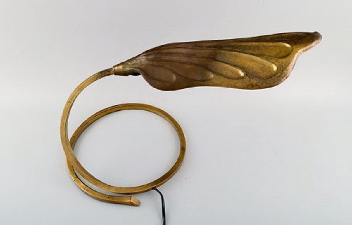 Italian Tommaso Barbi, Italy, Leaf-Shaped Table Lamp in Brass, Mid-20th Century